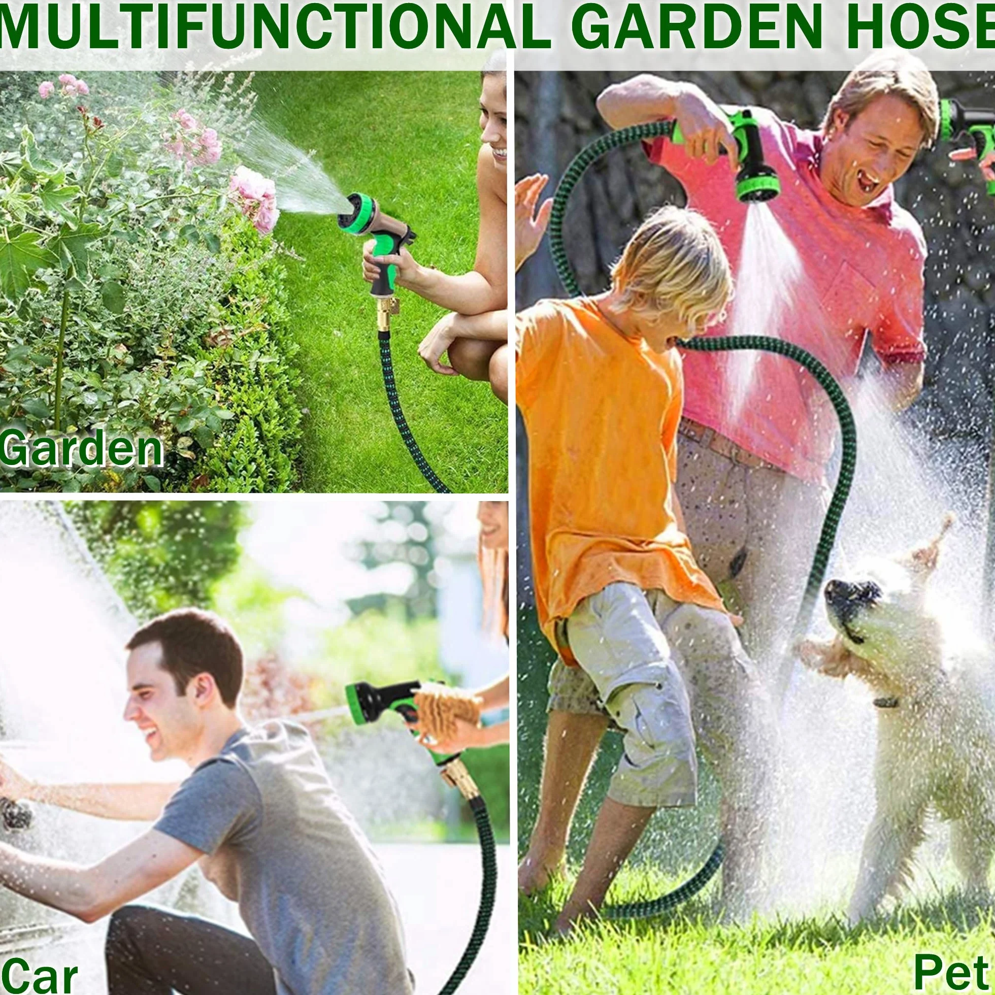 Manguera Jardin Extensible 30 Metros, Mangeras Jardineria Flexible con 10 Funciones Pistola, Boquilla Manguera Terraza Retractil Con 3/4" 1/2" Conector, Garden Hose Riego Conectores Accesorios