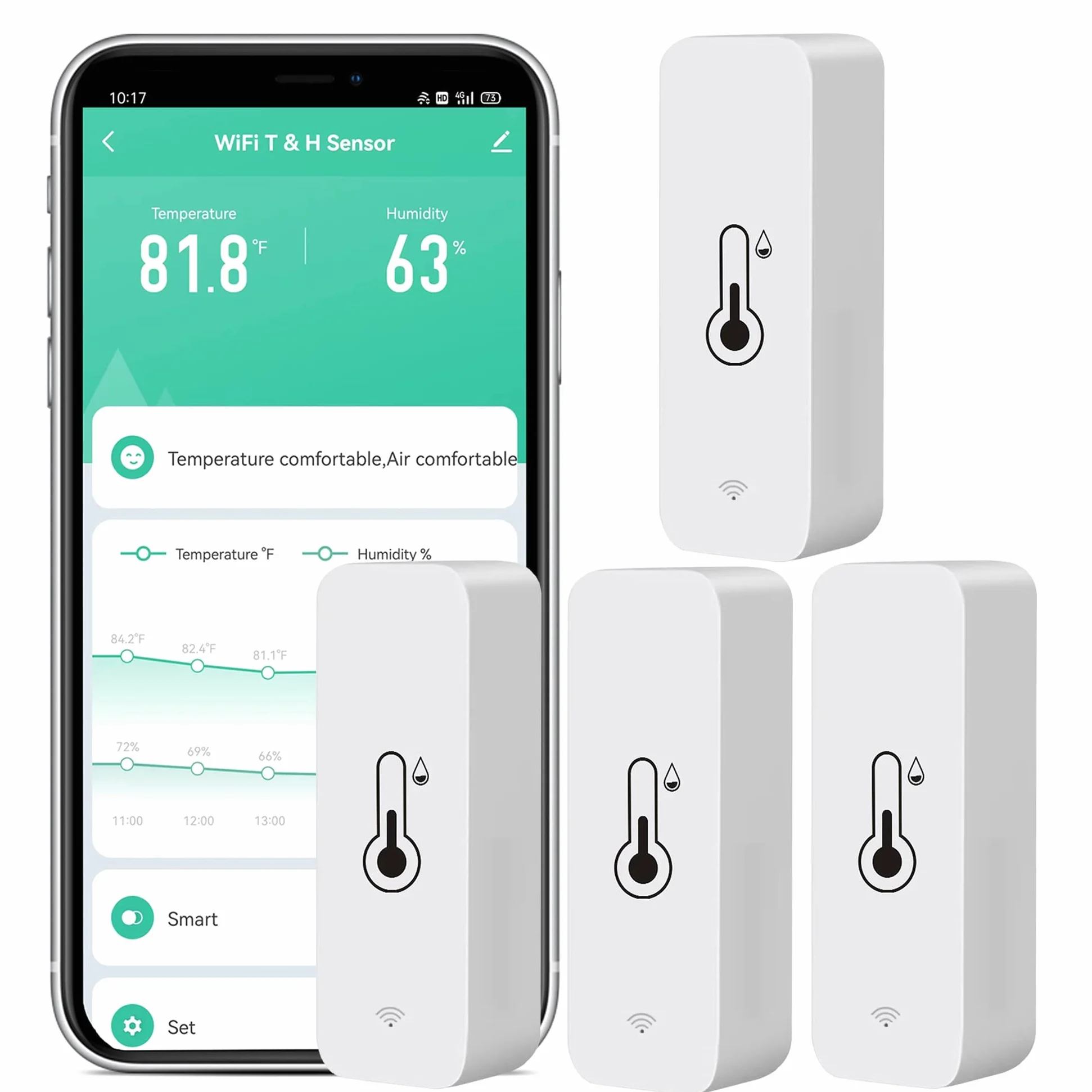 Paquete de 4 sensores de temperatura y humedad WiFi: monitor inalámbrico con notificación de aplicación, exportación gratuita de datos, termómetro interior