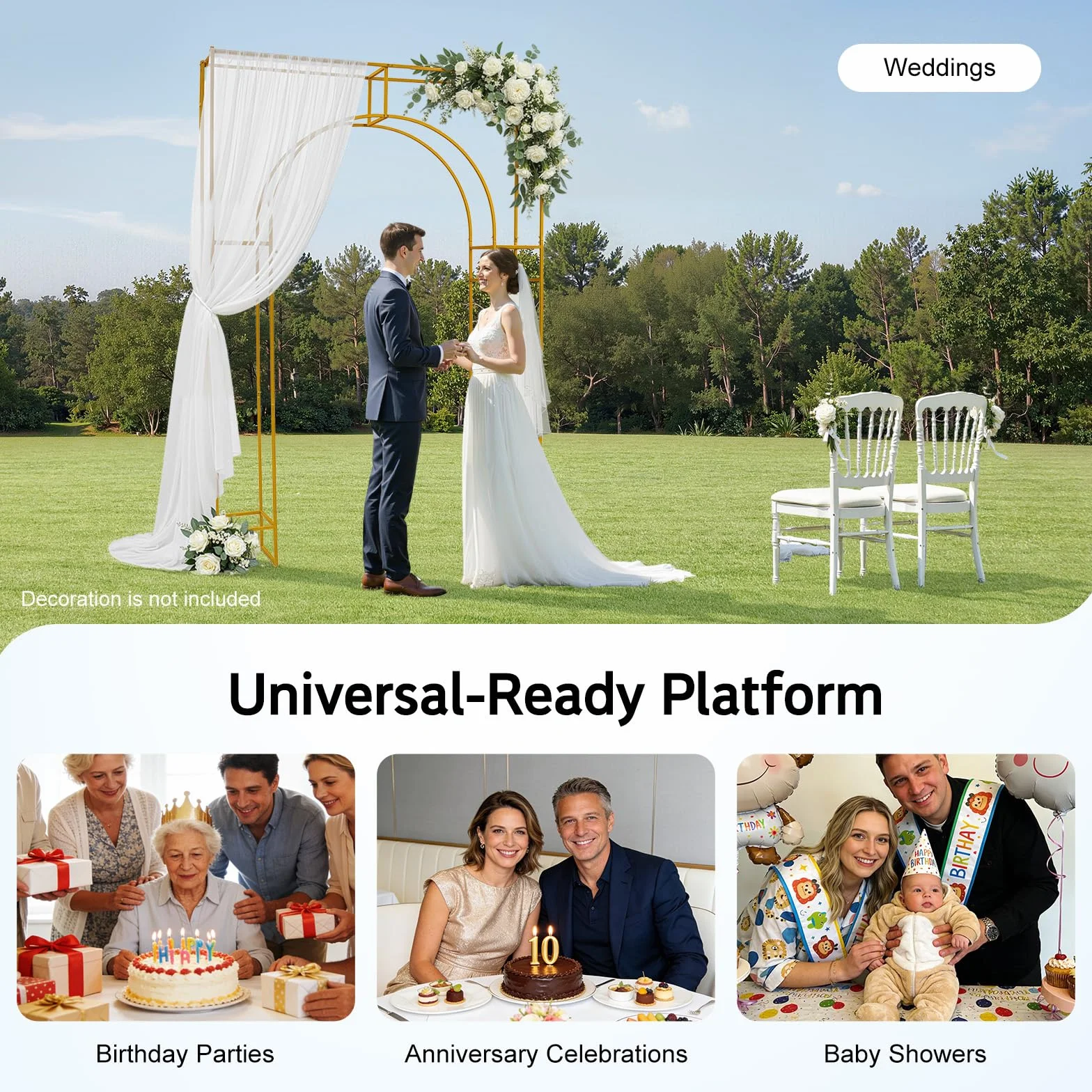 Arco de boda dorado metálico doble soporte ceremonia diseño moderno montaje rápido