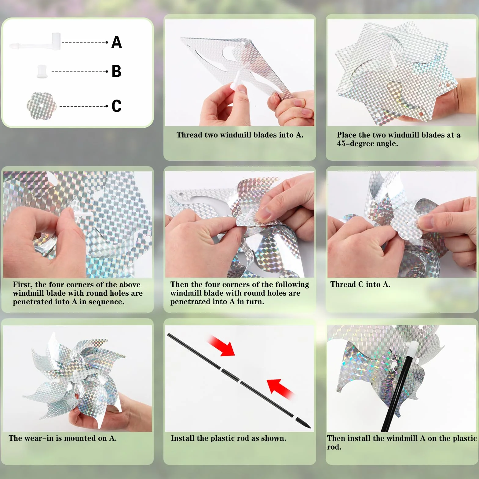 Repelente de Aves Molino de Viento 6 Piezas, Espantapájaros para Jardín