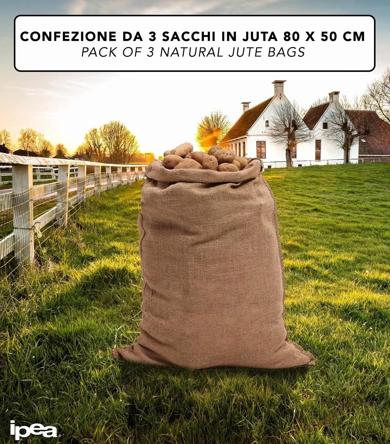 Sacos de yute gran tamaño 80x50 cm Fabricado en Italia 3 unidades