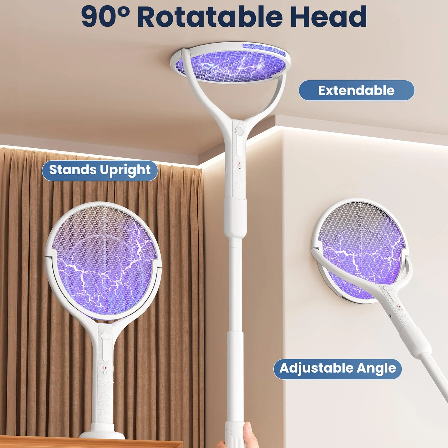 Raqueta Mosquitos Eléctrica 4000V 1800mAh Matamoscas Recargable 2 en 1 LED Antimosquitos