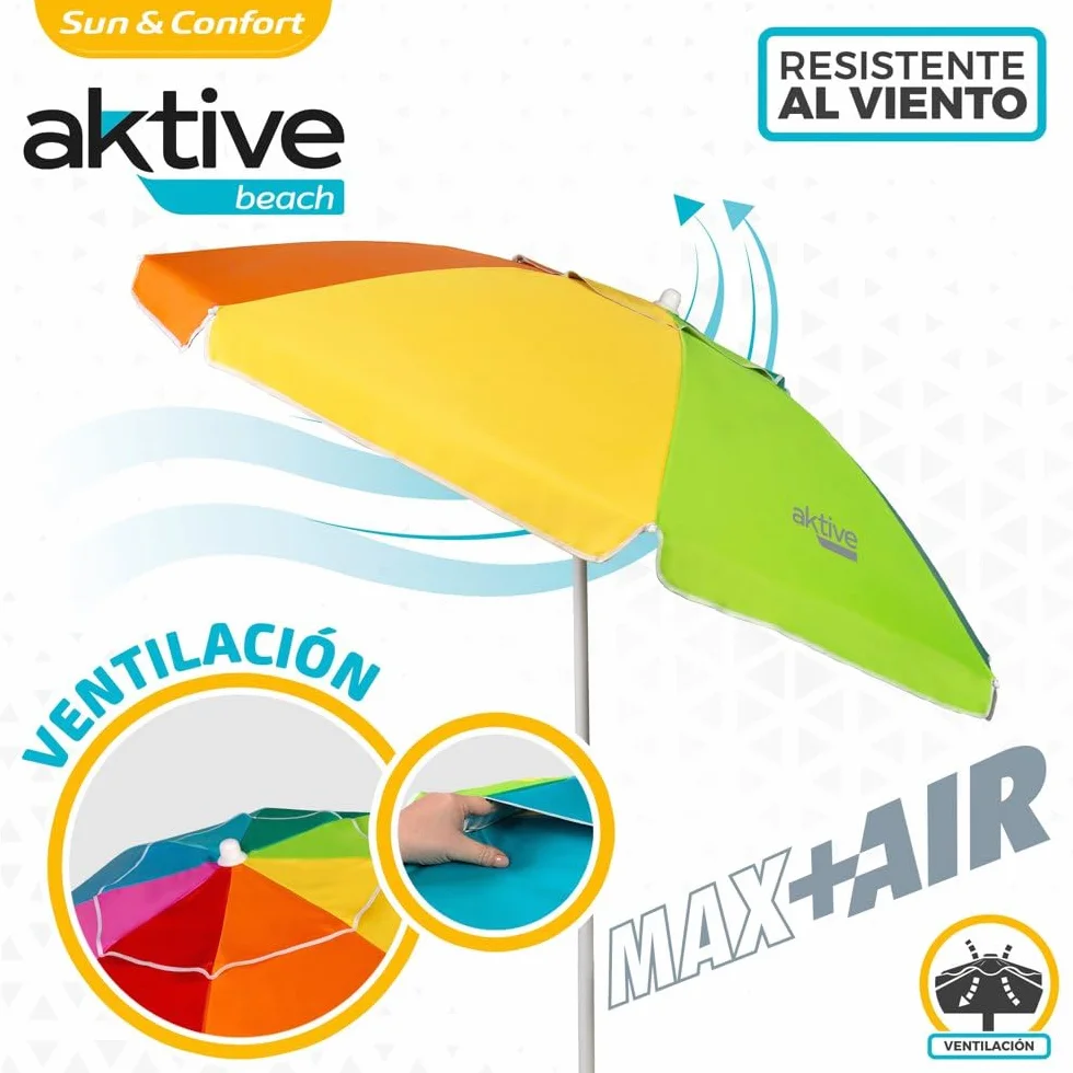 Aktive Sombrilla de playa grande Ø200 cm protección UV 50 resistente al viento mástil flexible
