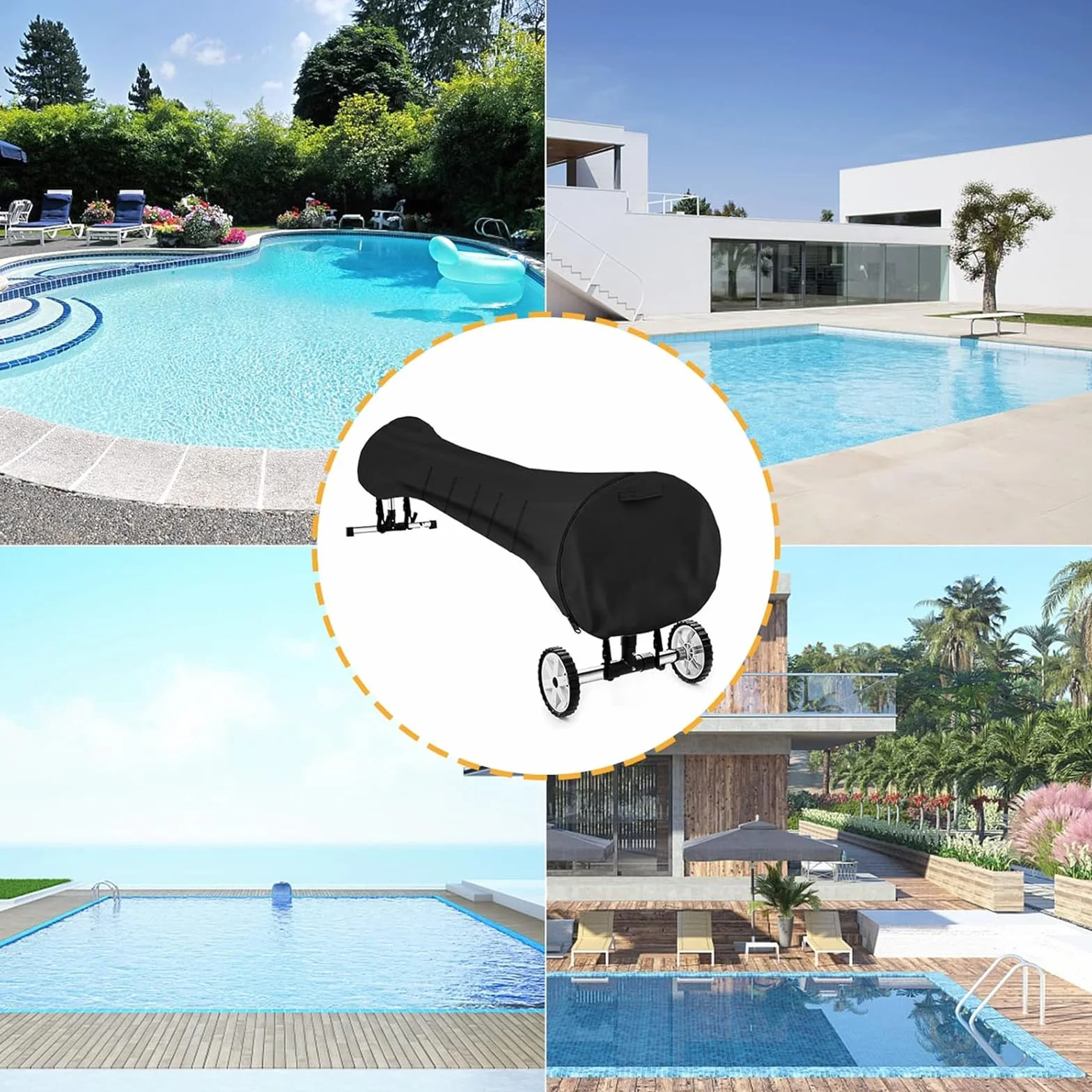 Cubierta Carrete Piscina 420D Oxford Plegable Impermeable Manta Solar Anti-UV Protectora 18FT Gris
