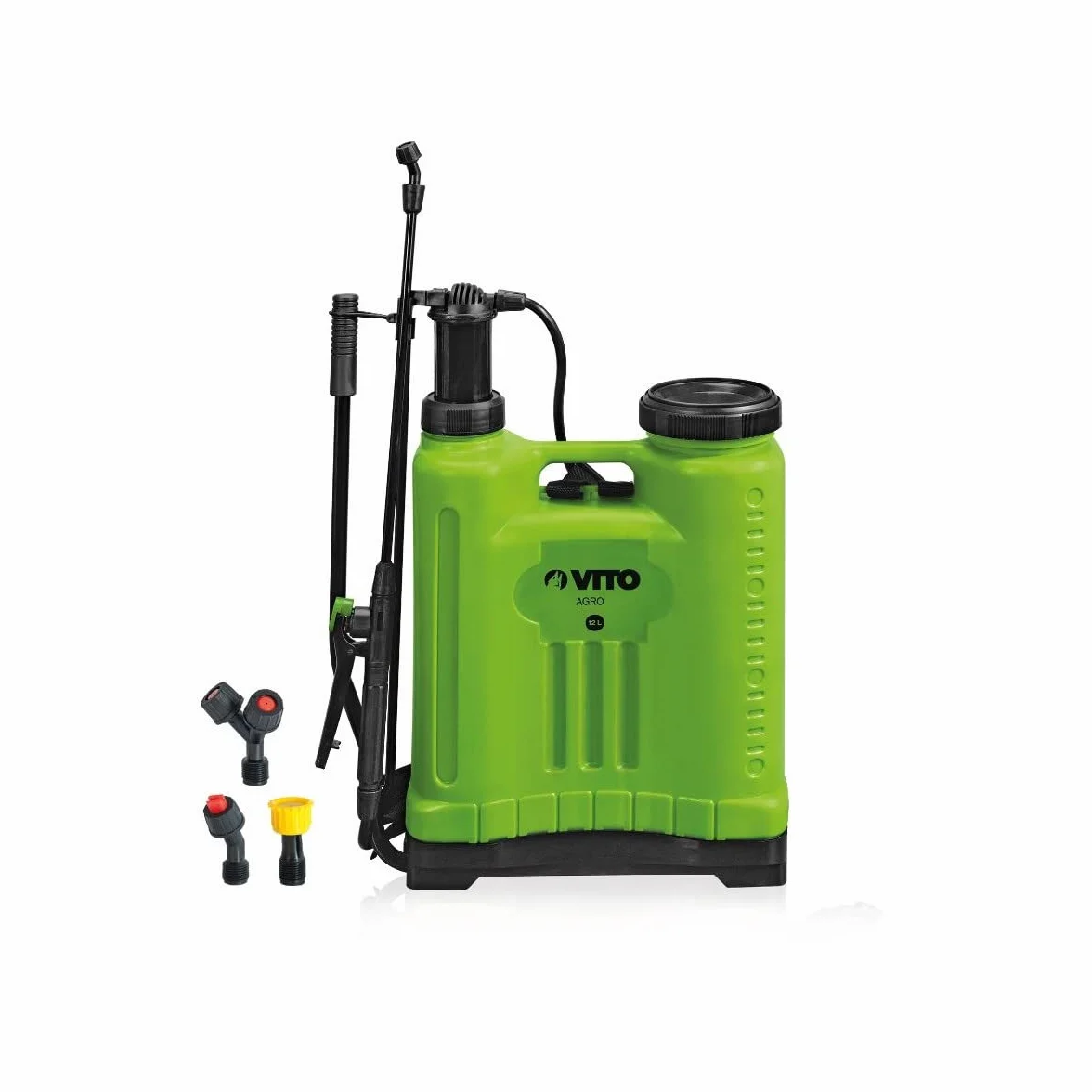VITO – Pulverizador de espalda 12 L Presión manual Spray y Jet Vegetales y Jardines Accesorios 3 boquillas