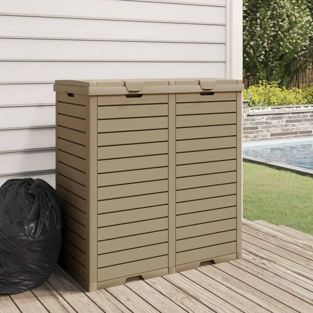 Cobertizo para Cubo de Basura PP 78 x 41 x 86 cm para 2 Contenedores Exterior Marrón Claro