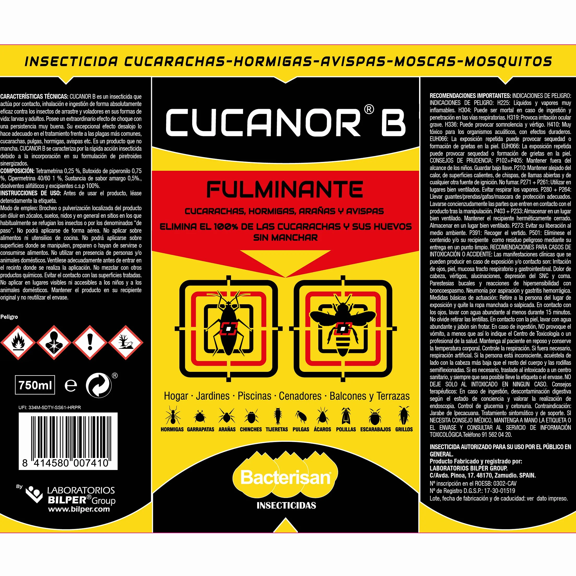 BACTERISAN Cucanor B 750ml Spray Insecticida insectos rastreros voladores