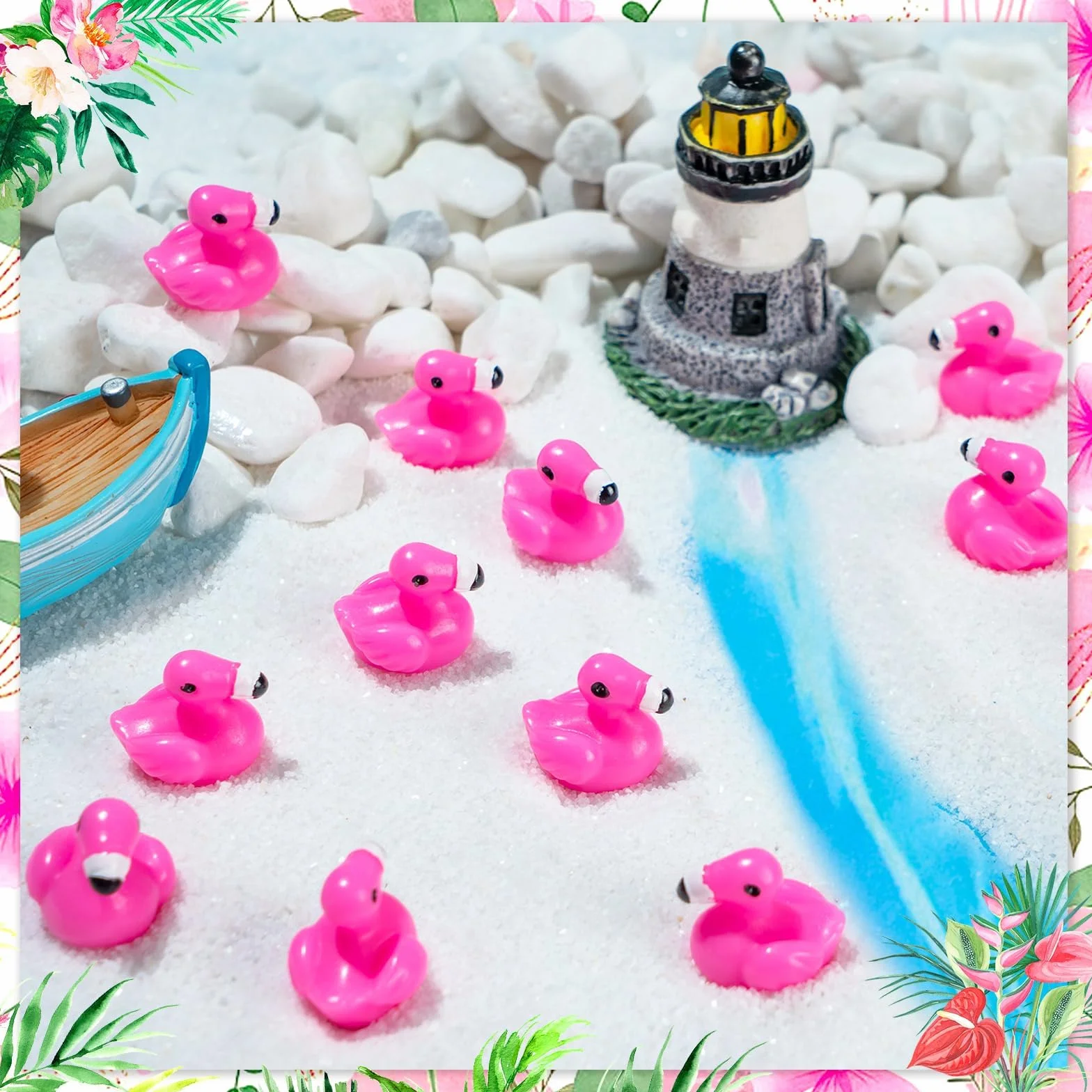 Mini Patos Flamencos 50 PCS Figuras de Resina para Decoración Verano Fiesta
