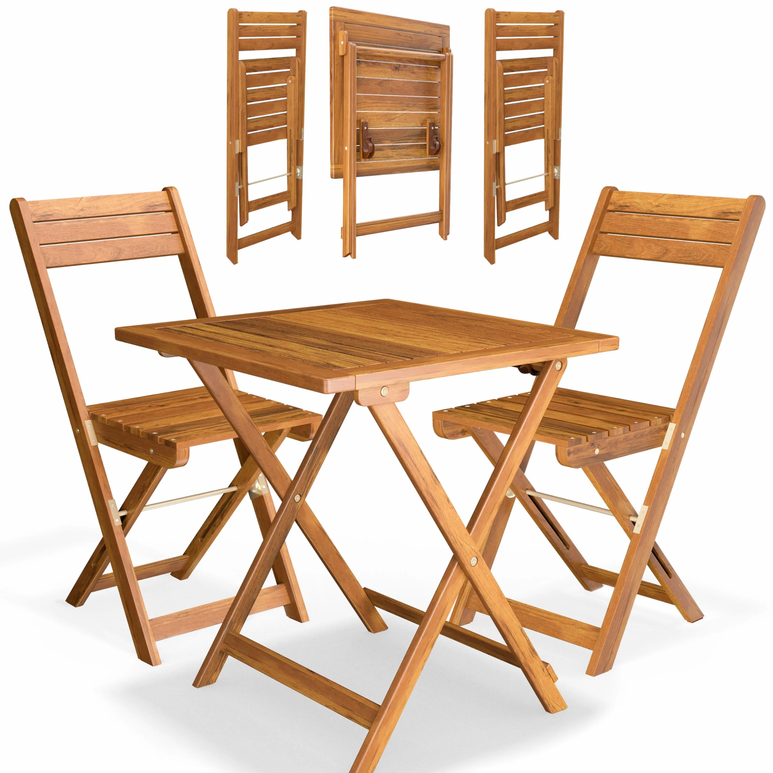 Casaria Set de Mesa y 2 Sillas Plegables Madera, Juego Bistró Compacto Jardín