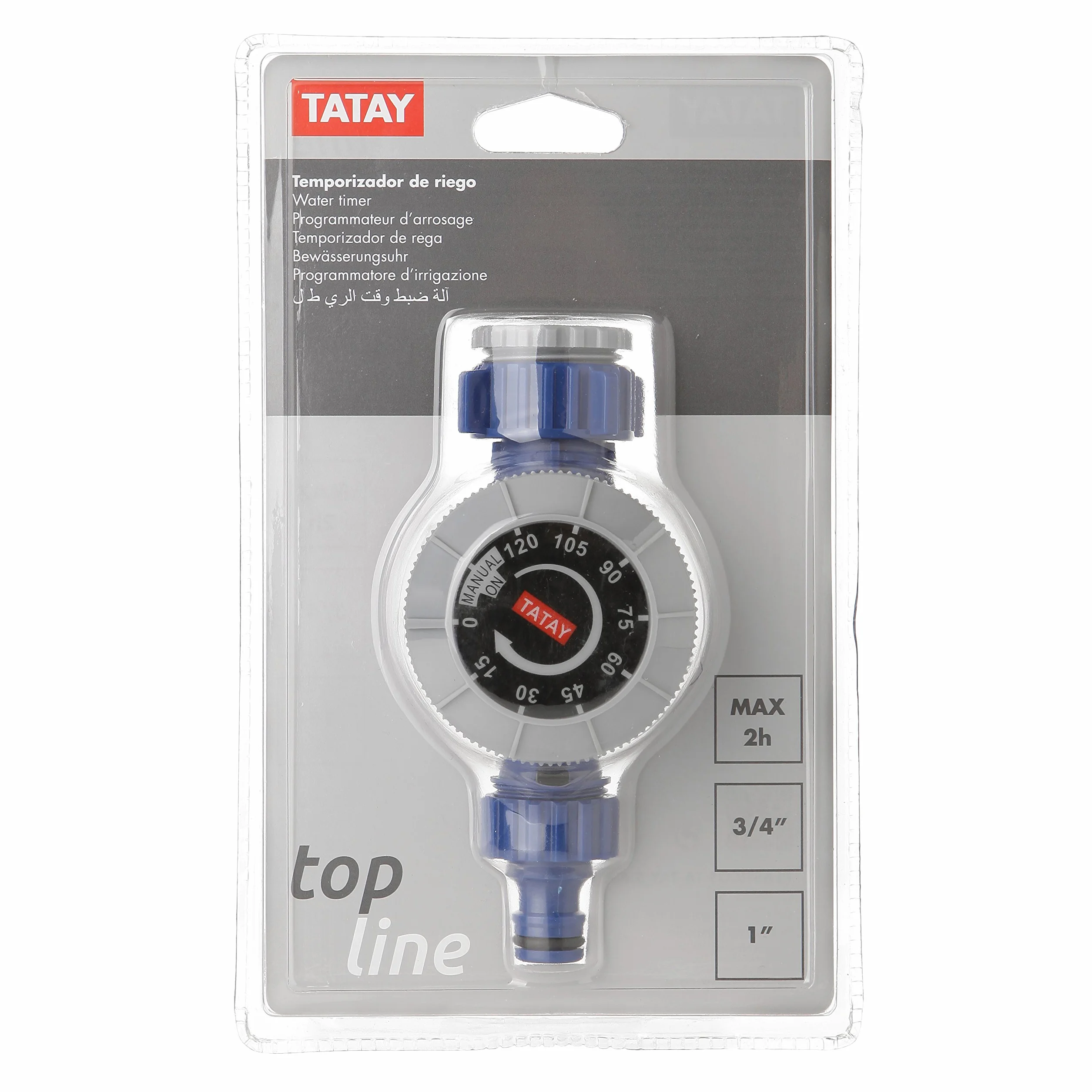 TATAY Temporizador de Riego Manual Programación 2 Horas Riego por Goteo Conector de Grifo 1" 3/4" Protección Anti UVA Conexión Universal