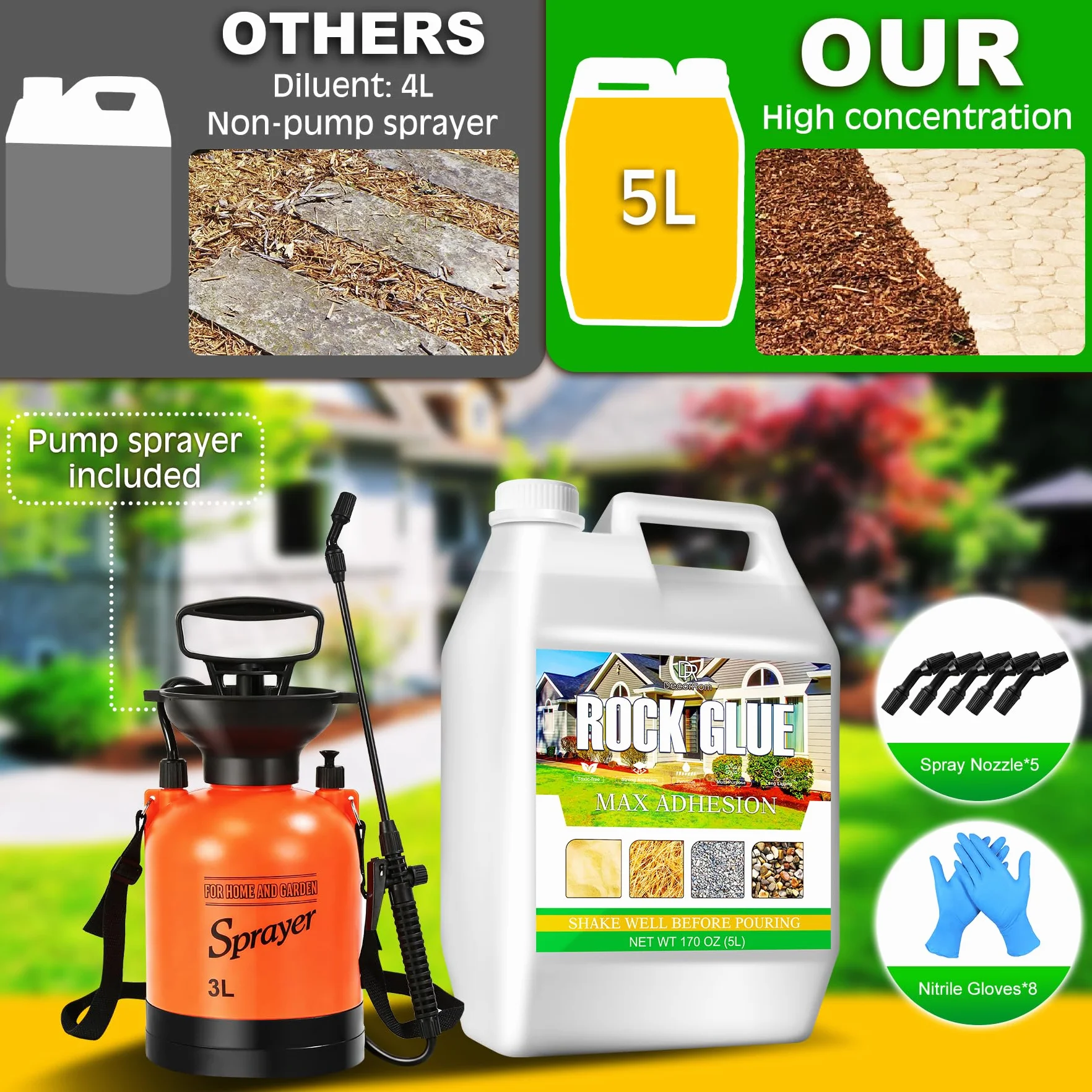 Aglutinante de grava con pulverizador 5L, fijador fuerte, secado rápido, no tóxico