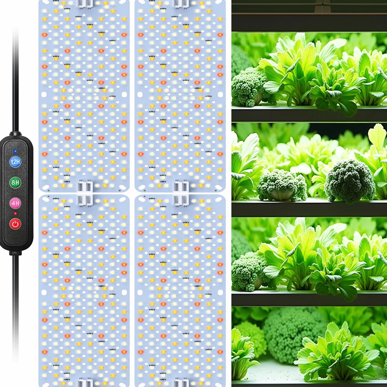 4Pack lámparas LED para plantas, luz de espectro completo para plantas de interior, panel de lámparas de cultivo con auto de 4/8/12 horas, luz de crecimiento para cultivo, vegetación y floración
