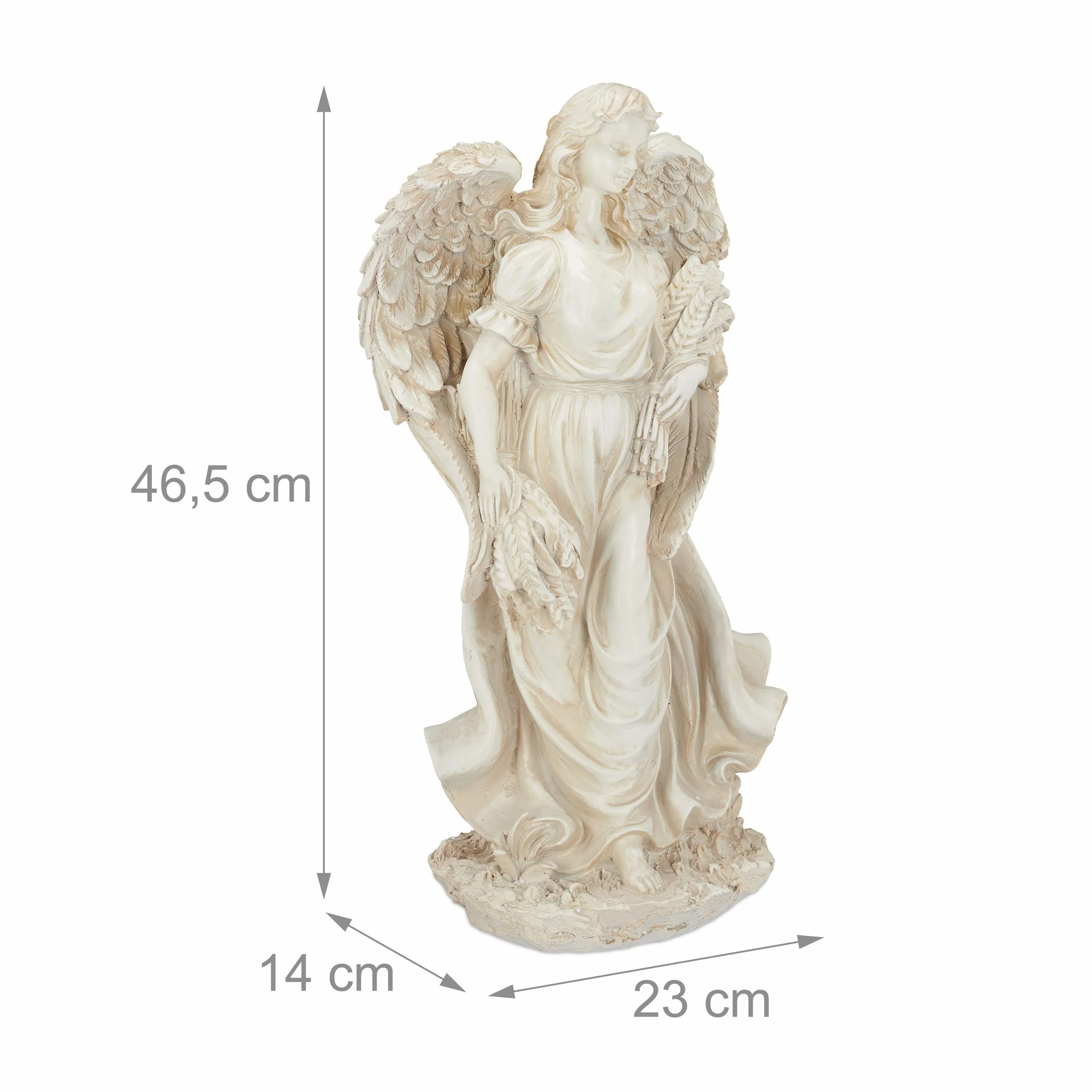 Relaxdays Ángel de jardín, Figura Decorativa, Impermeable y Resistente a heladas, Interior y Exterior, Blanco Crema