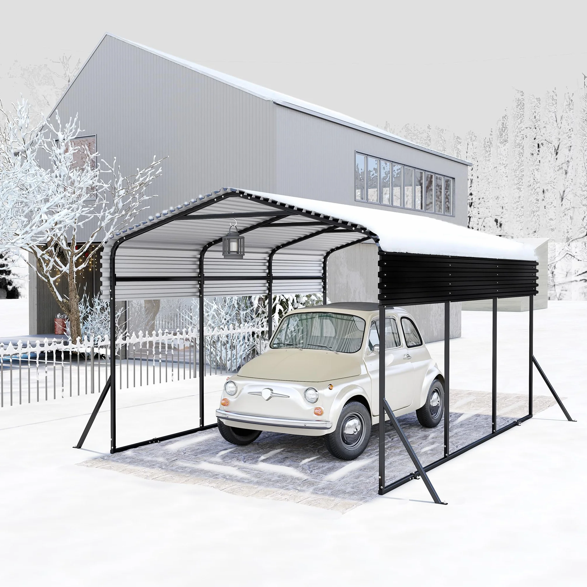 Aufun Garaje de metal 4,5 x 3 x 2,5 m para coches camiones barcos toldo techo acero marco metal