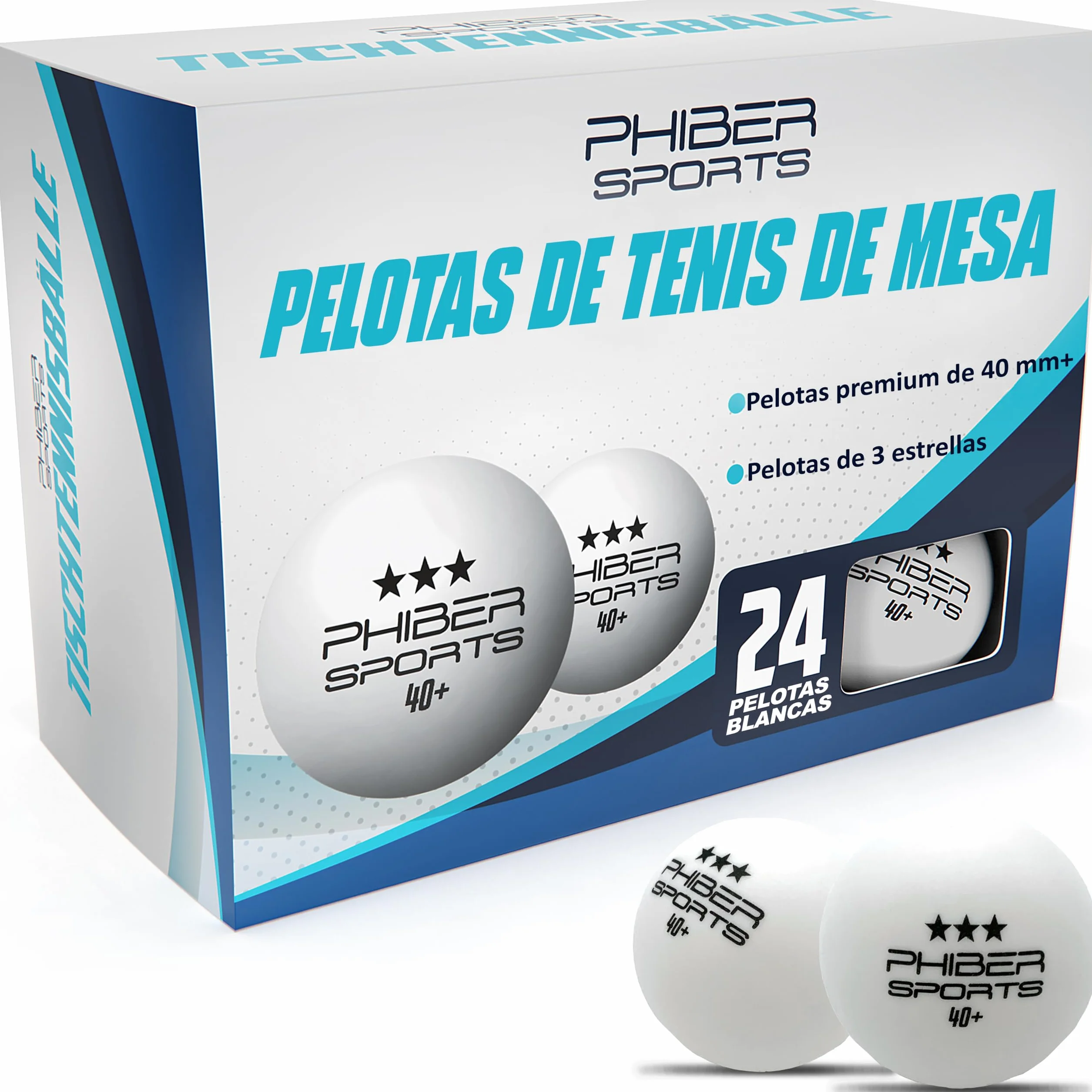 PHIBER-SPORTS Pelotas de Tenis de Mesa Premium 3 Estrellas 24 Piezas