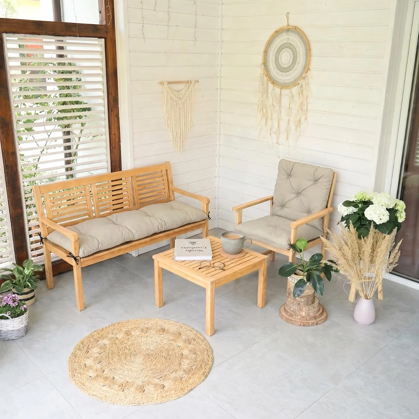 Cojin para Banco Impermeable Exterior 4L Textil 50x50x50 cm Crema Resistente UV