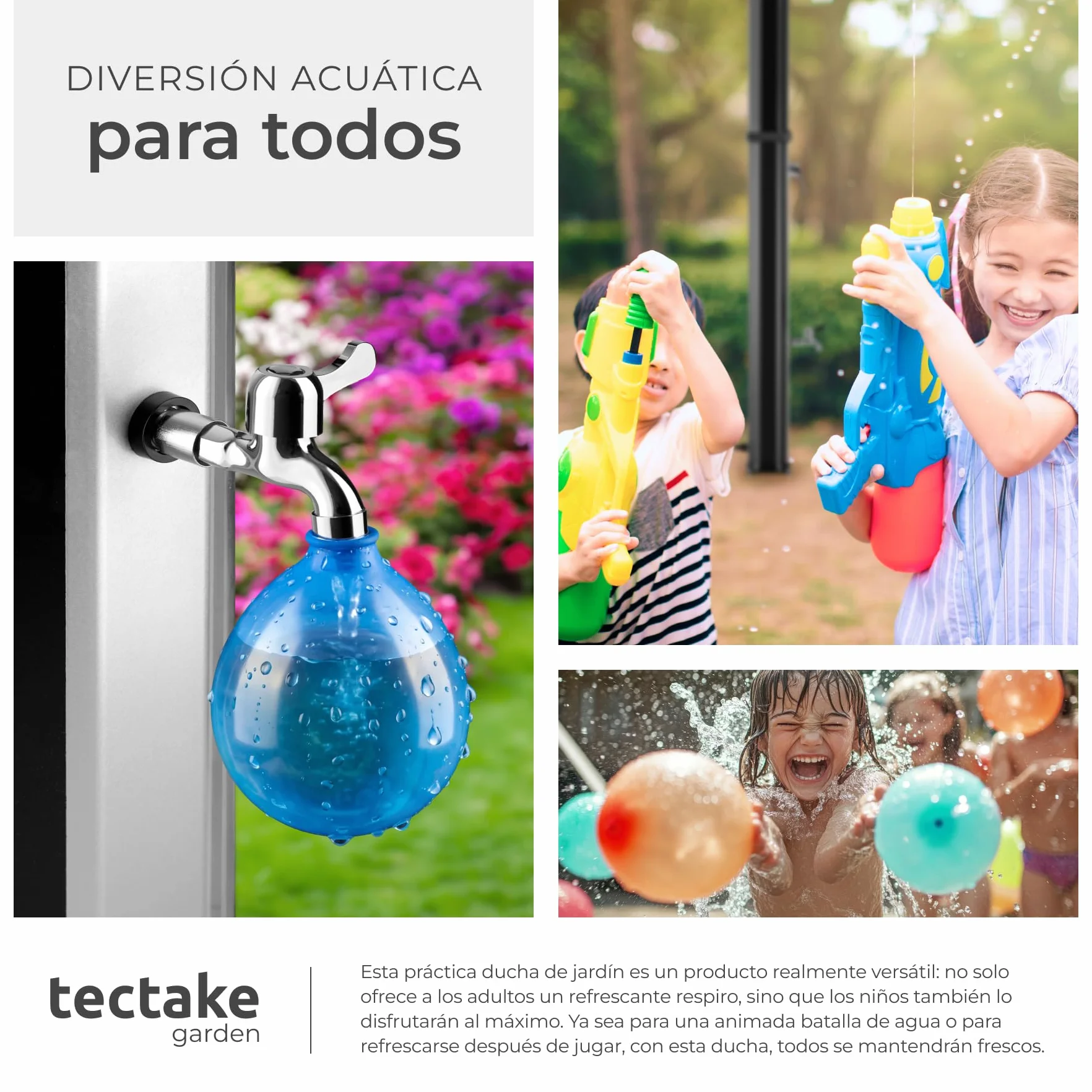 Tectake Ducha Solar Exterior 35L Negro/Plata Resistente Intemperie Alcachofa 360°