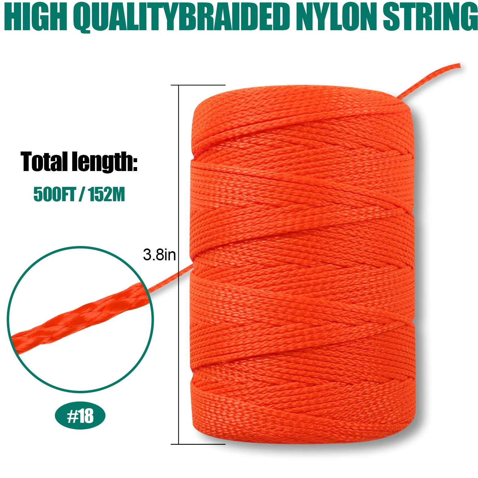 Romeda Línea Mason de 44 W, 500 pies de longitud, línea naranja, cuerda de línea Mason, cuerda de construcción, cuerda naranja, cuerda de cordel para jardinería, línea de albañilería trenzada, líneas