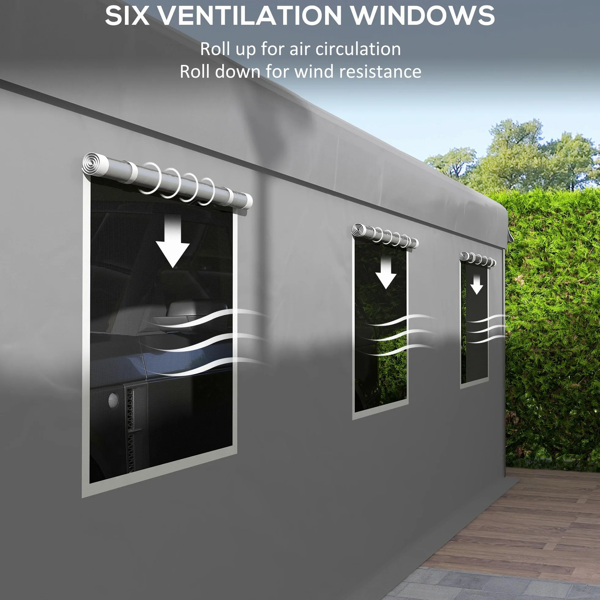 Outsunny Tente cochera Garaje 6L x 2,95l x 2,78H m Acero galvanizado PE Alta Densidad 160 g/m² Impermeable Anti-UV 2 Puertas enrollables 6 Ventanas