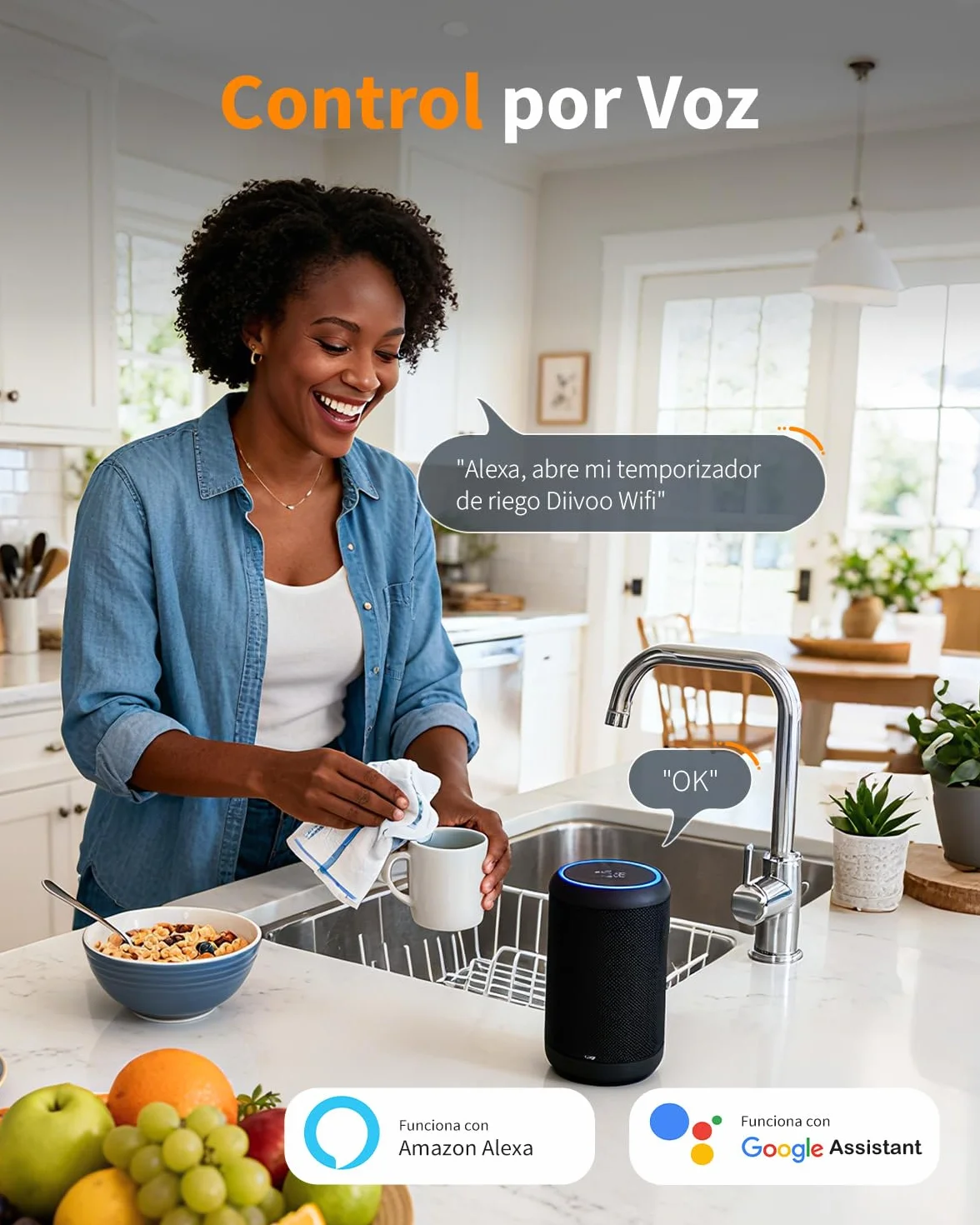Diivoo Programador Riego WiFi 4 Zonas Entrada Latón Temporizador Automático Compatible Alexa Google Assistant 24 Programas Jardín Césped