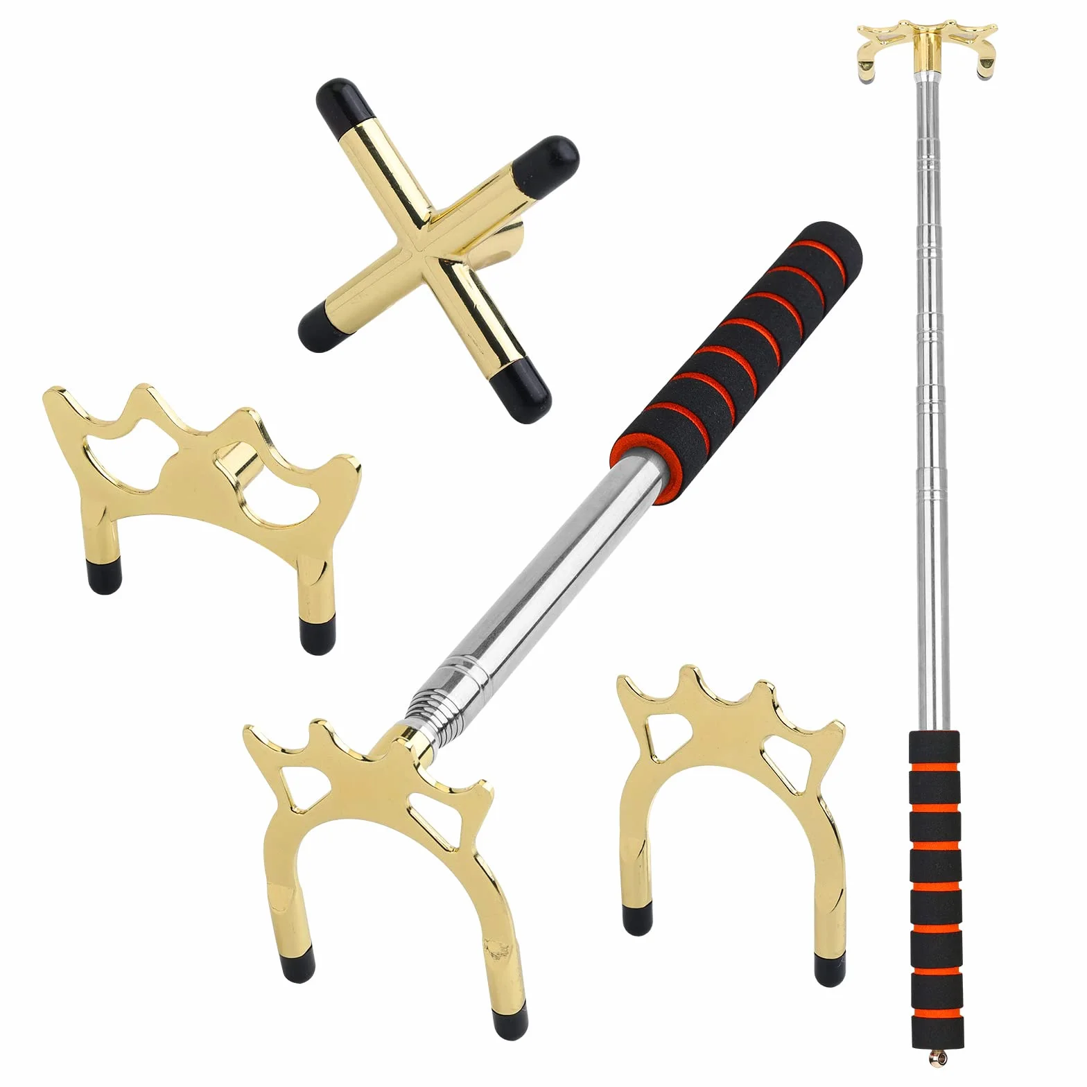 MXiiXM Palo retráctil para puente de billar con cabezal reemplazable de 3 estilos, accesorios para mesa de billar dorado