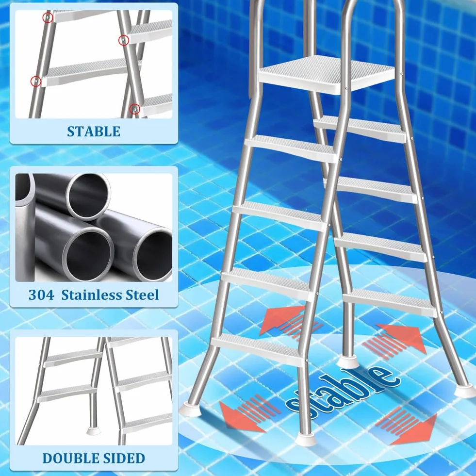 Escalera para piscina fuera de tierra de doble 4 peldaños acero capacidad 250 kg
