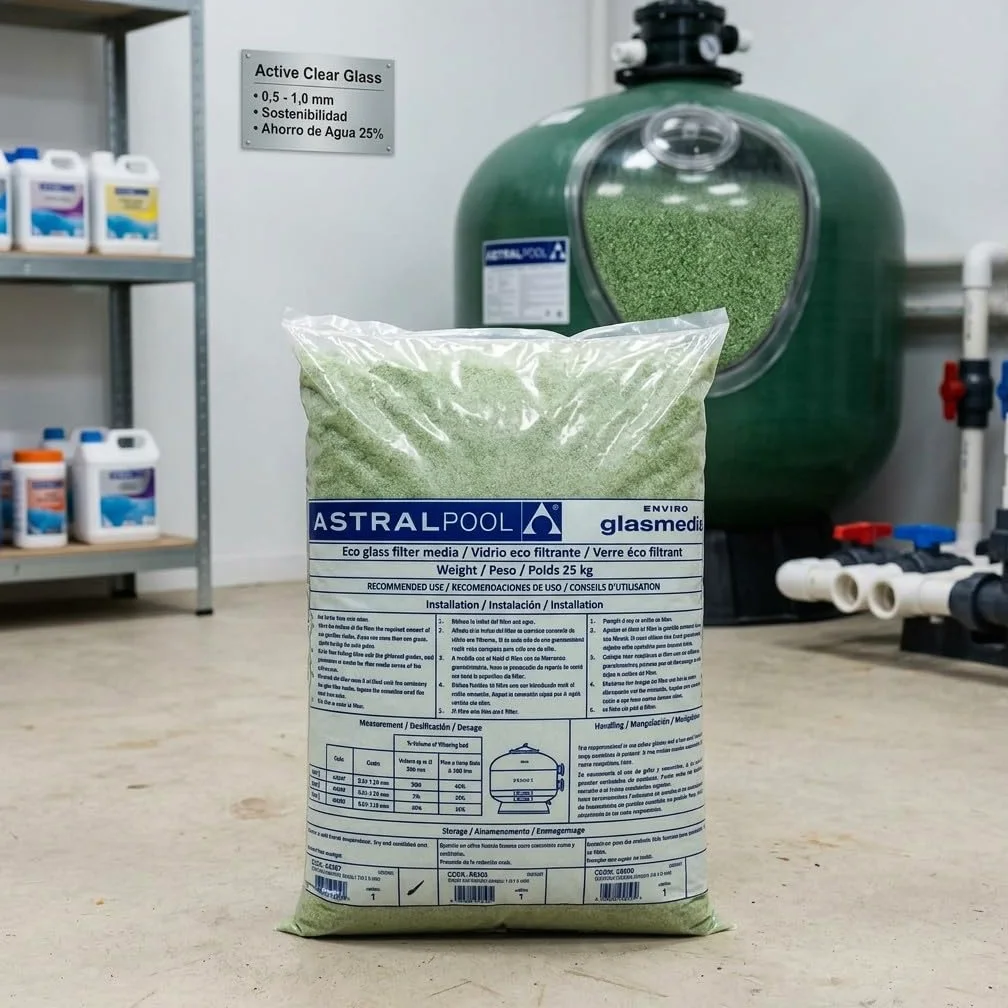 Suinga Lecho Filtrante Vidrio Eco 0,5-1,0 mm | Saco 25 kg | Filtración para Piscinas Depuradoras