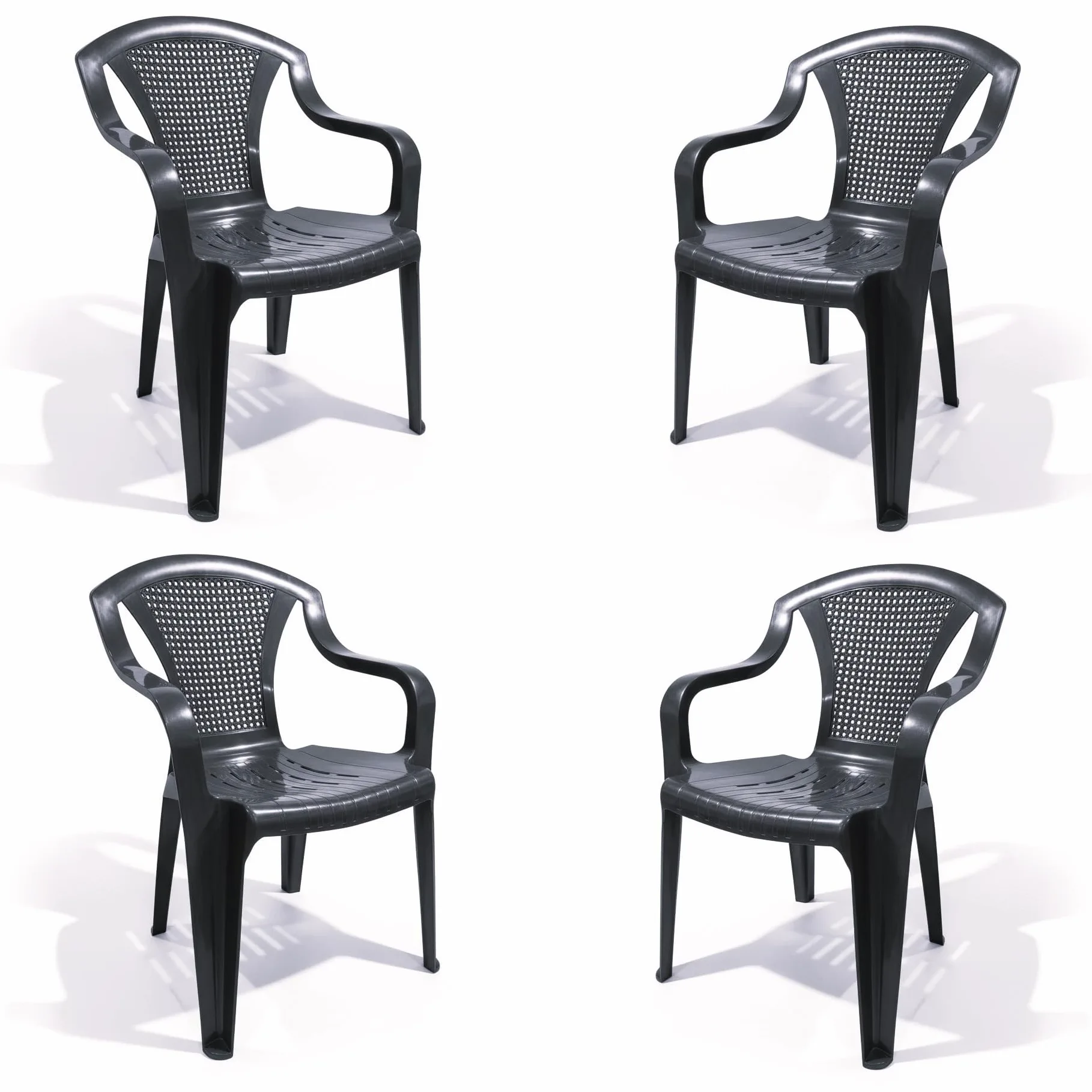 Set de Sillas Plasticas para Terraza, Jardín, Patio, Playa, Camping, Exterior, Apilables (4X Gris Antracita)