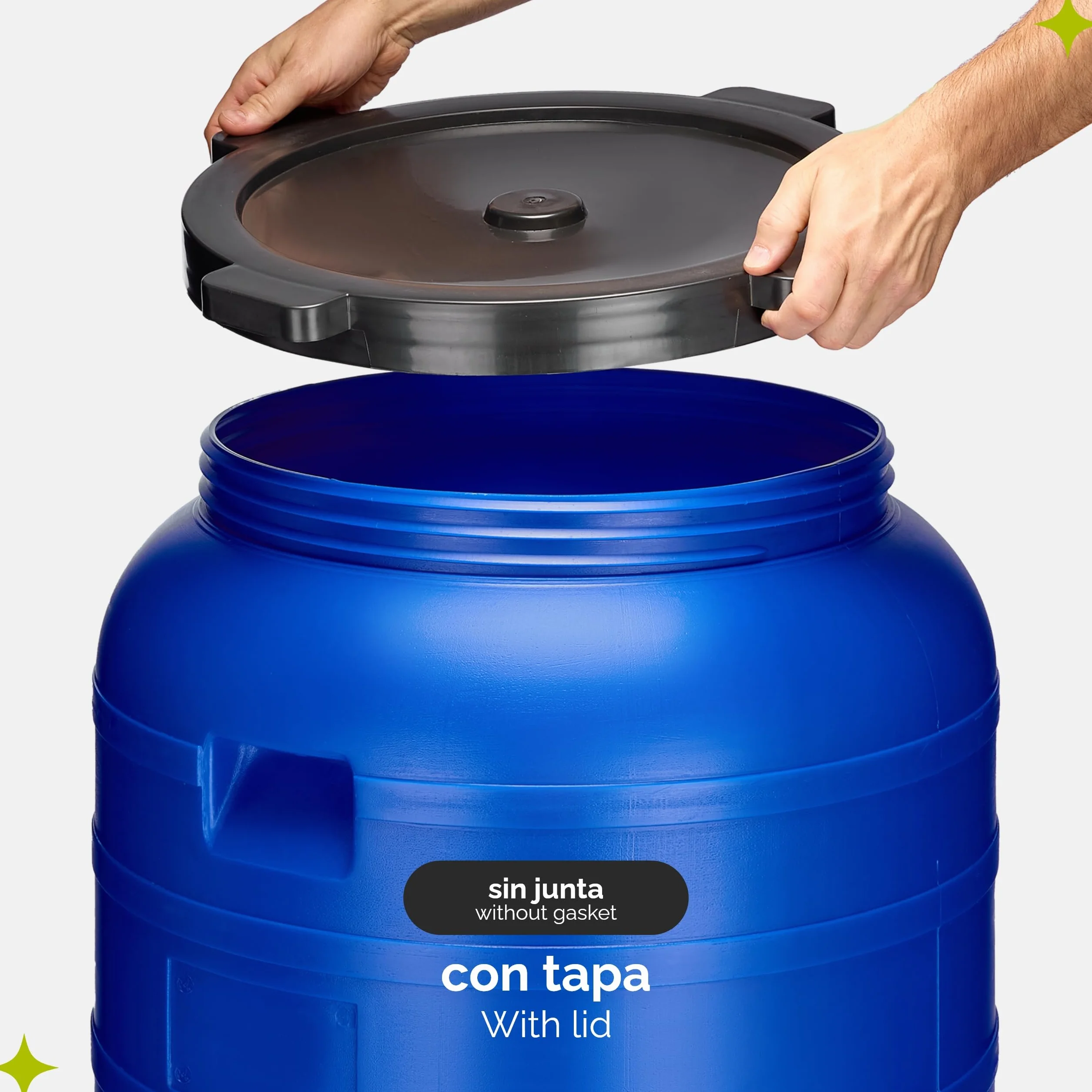 Garronda Barril de Boca Ancha 150 litros BPA-Libre con Grifo para Alimentos, Agua de Lluvia, Jardines Azul