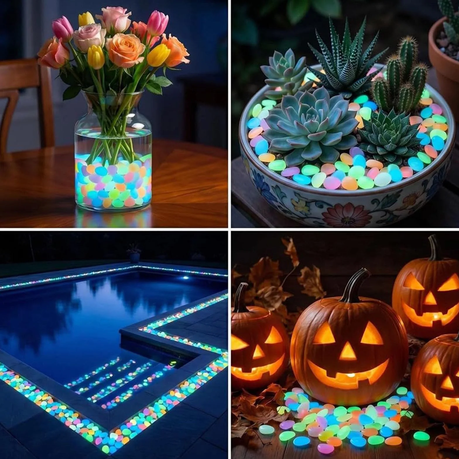 Glow in the Dark Pebbles Luminous Stones for Garden Pathways, Yard, Aquarium (Green, 400pcs)