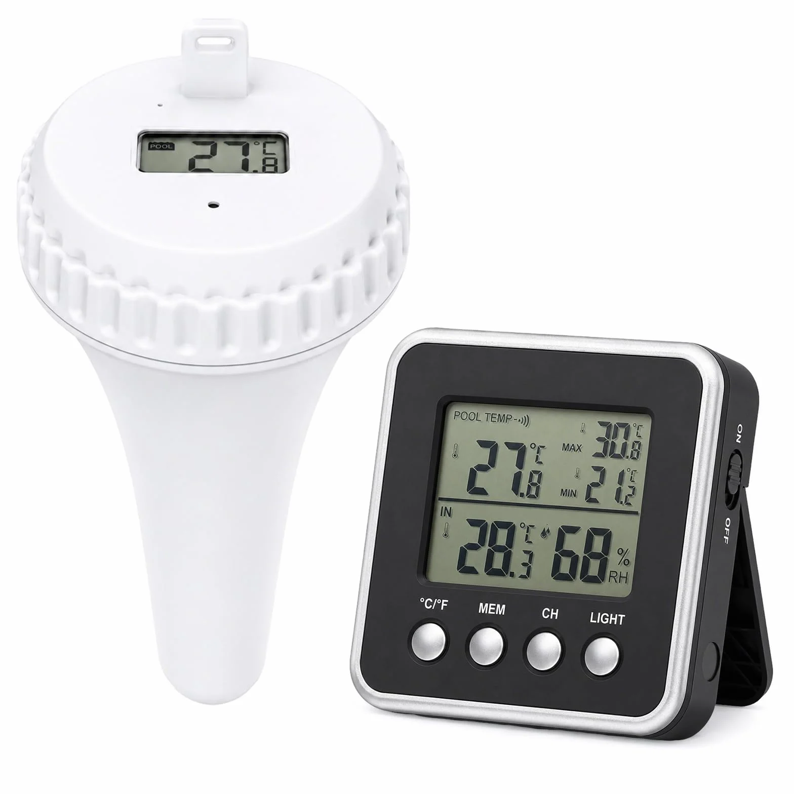 Termómetro de Piscina Inalámbrico 150m Sensor Flotante IPX8 Impermeable Monitor Interior Medición Tiempo Real