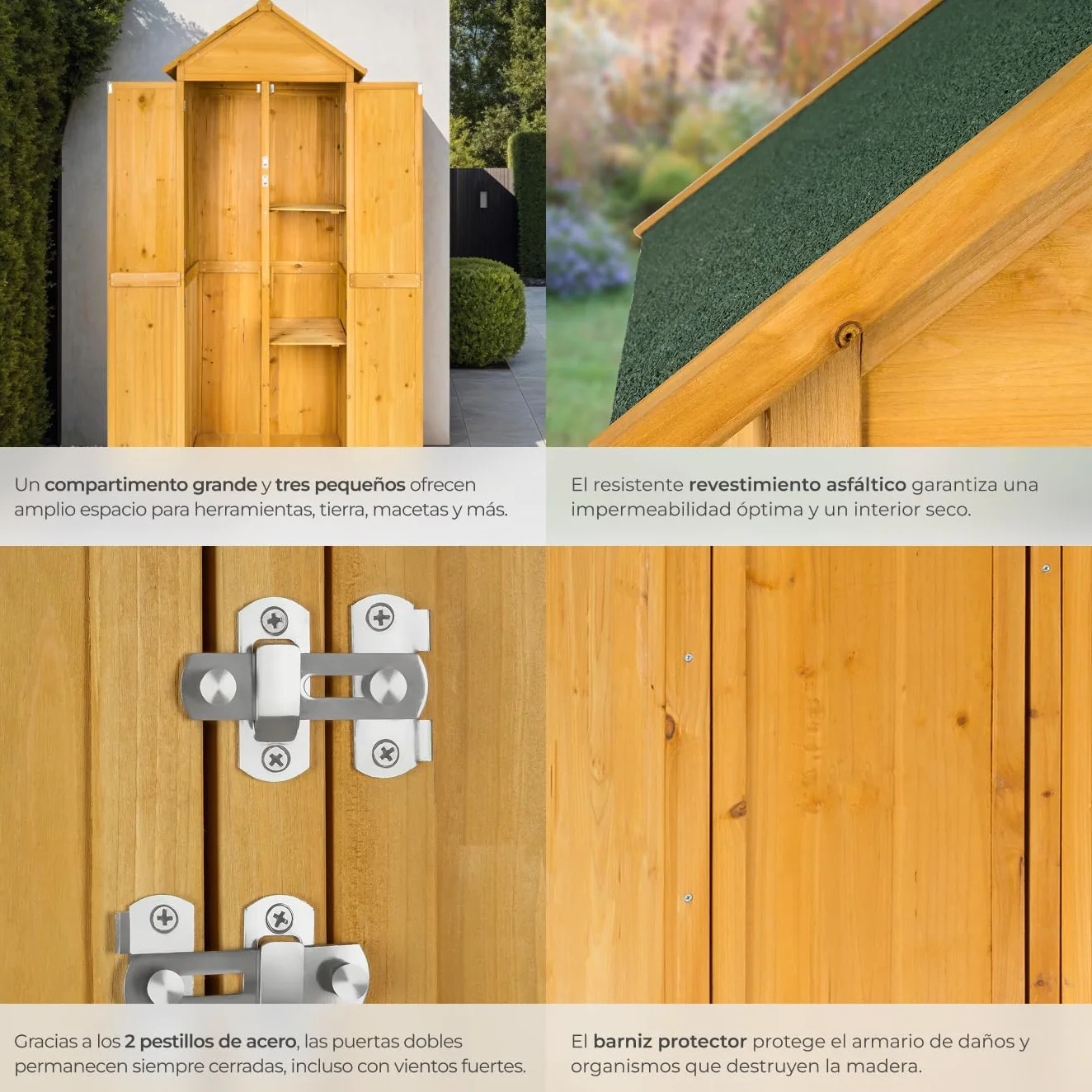 tectake Caseta Jardin Exterior Armario Herramientas con Estantes Madera