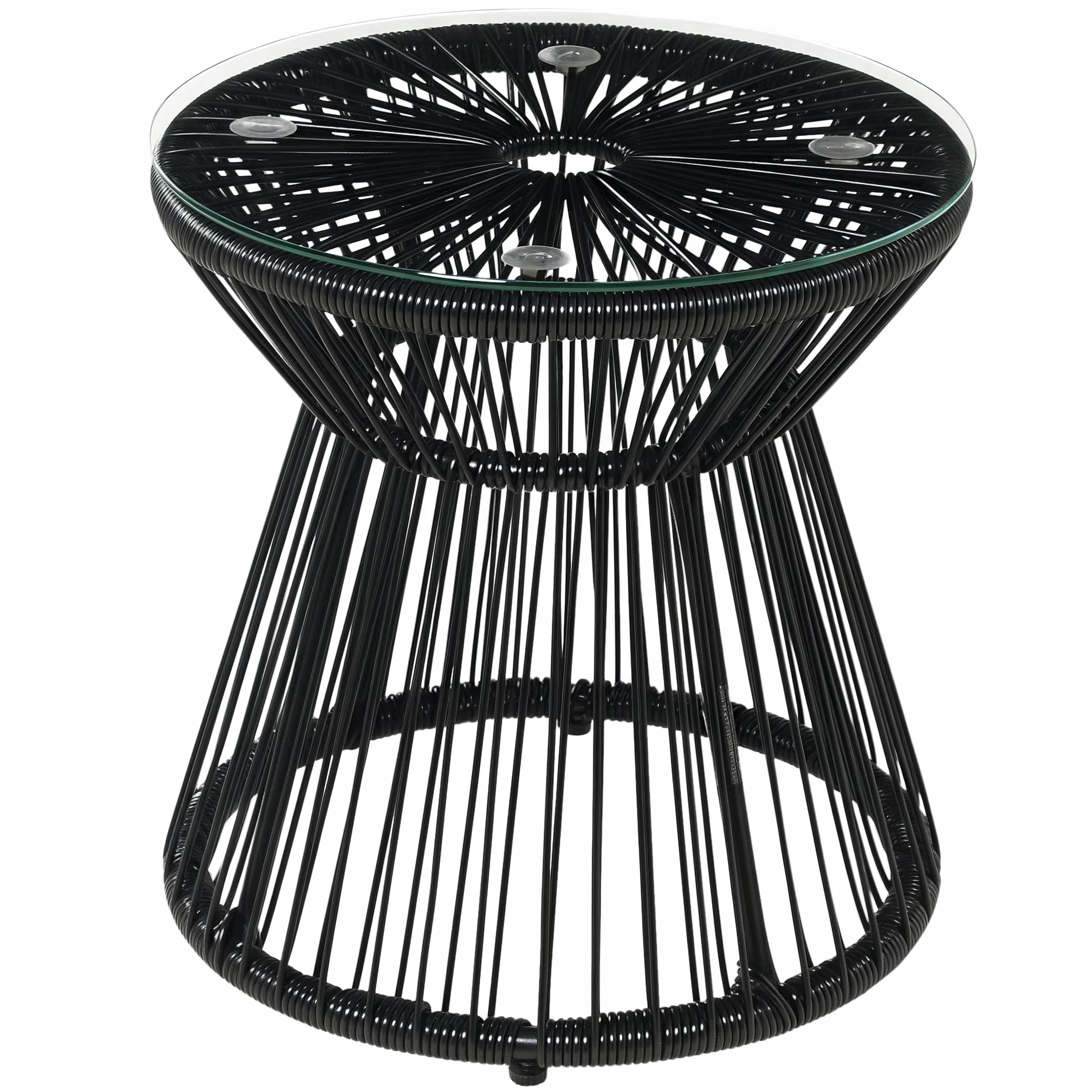 Outsunny Mesa Auxiliar de Ratán Sintético Redonda Ø40x42 cm Negro | Mesa de Centro Redonda, Marco de Metal, Carga 30 kg, para Patio Jardín Balcón