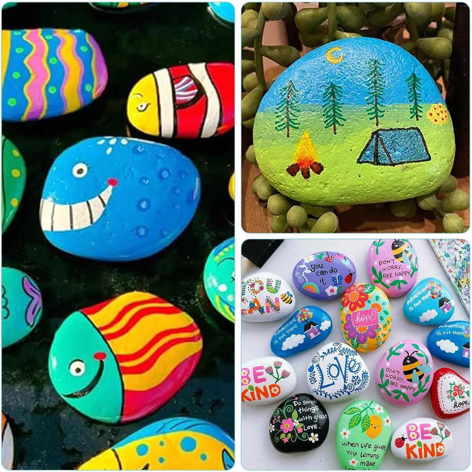 Kit de Pintura para Niños Piedras Decorativas 24 Piezas 3-5 CM Creativo Juego de Pintura de Roca Manualidades