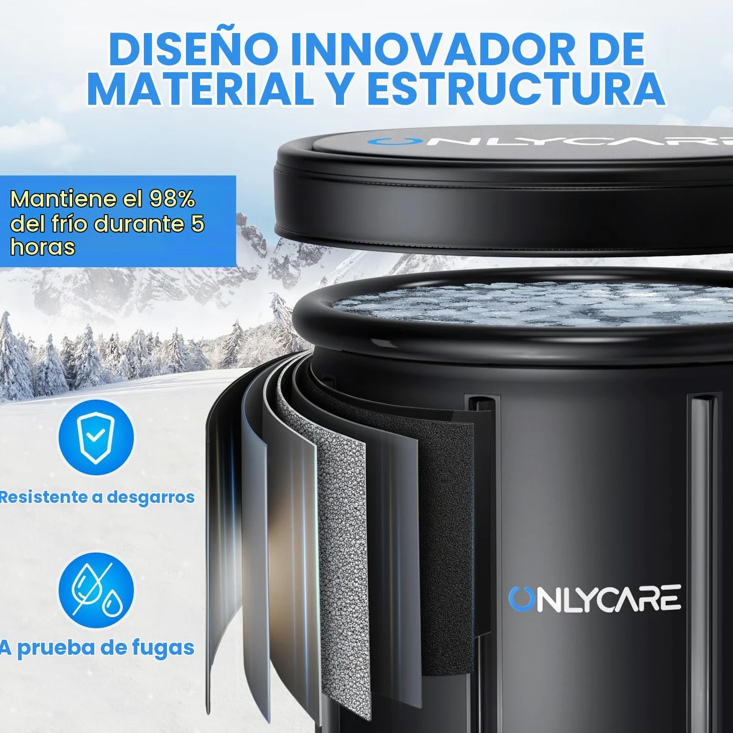 ONLYCARE Bañera de hielo para atletas – Tina de inmersión fría XXL de 130 galones con cubierta – Cápsula de hielo portátil de agua fría de múltiples capas para recuperación de terapia en casa gimnasio