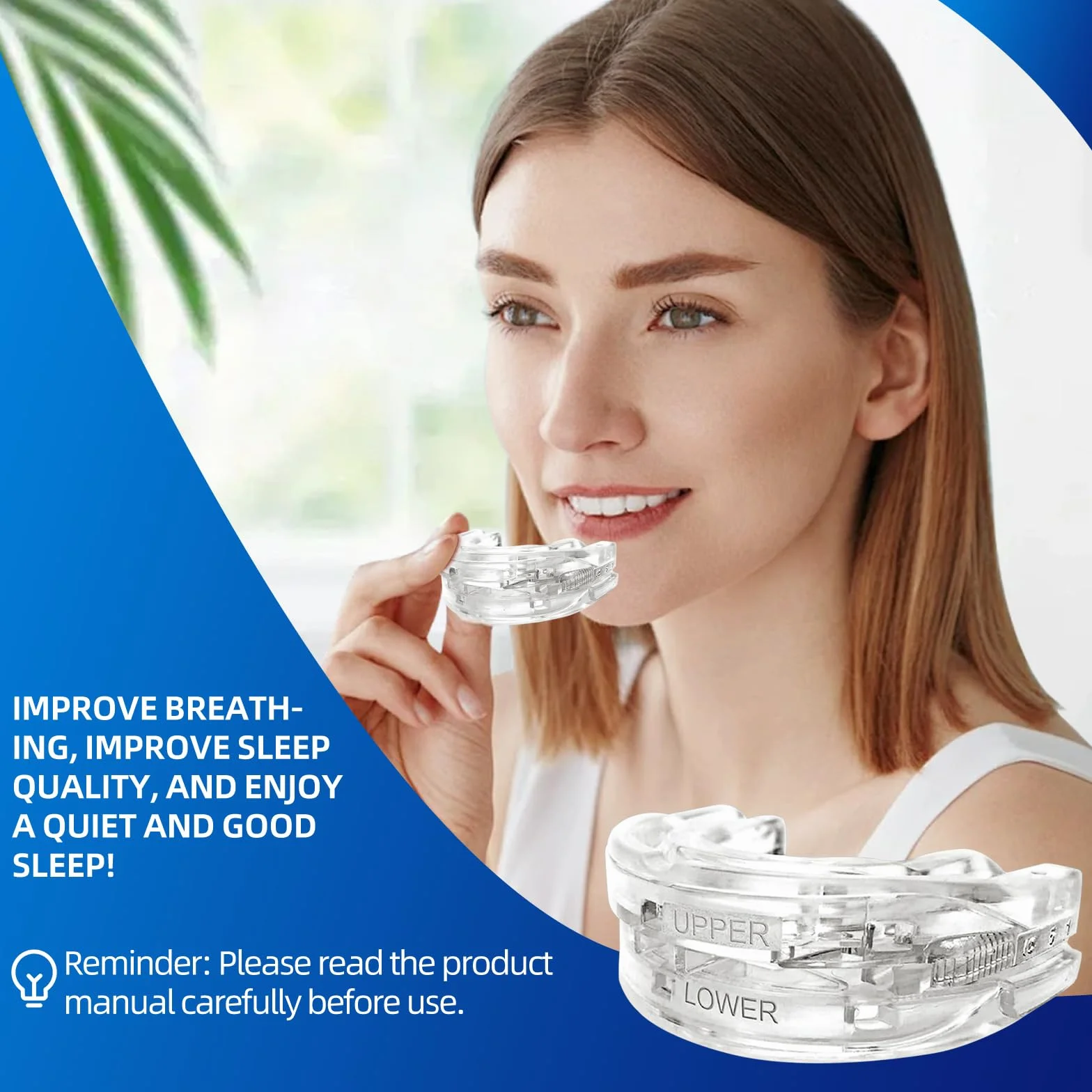 Férula Antirronquidos de Avance Mandibular, Dispositivo Ajustable Reutilizable Anti Ronquidos para Dormir