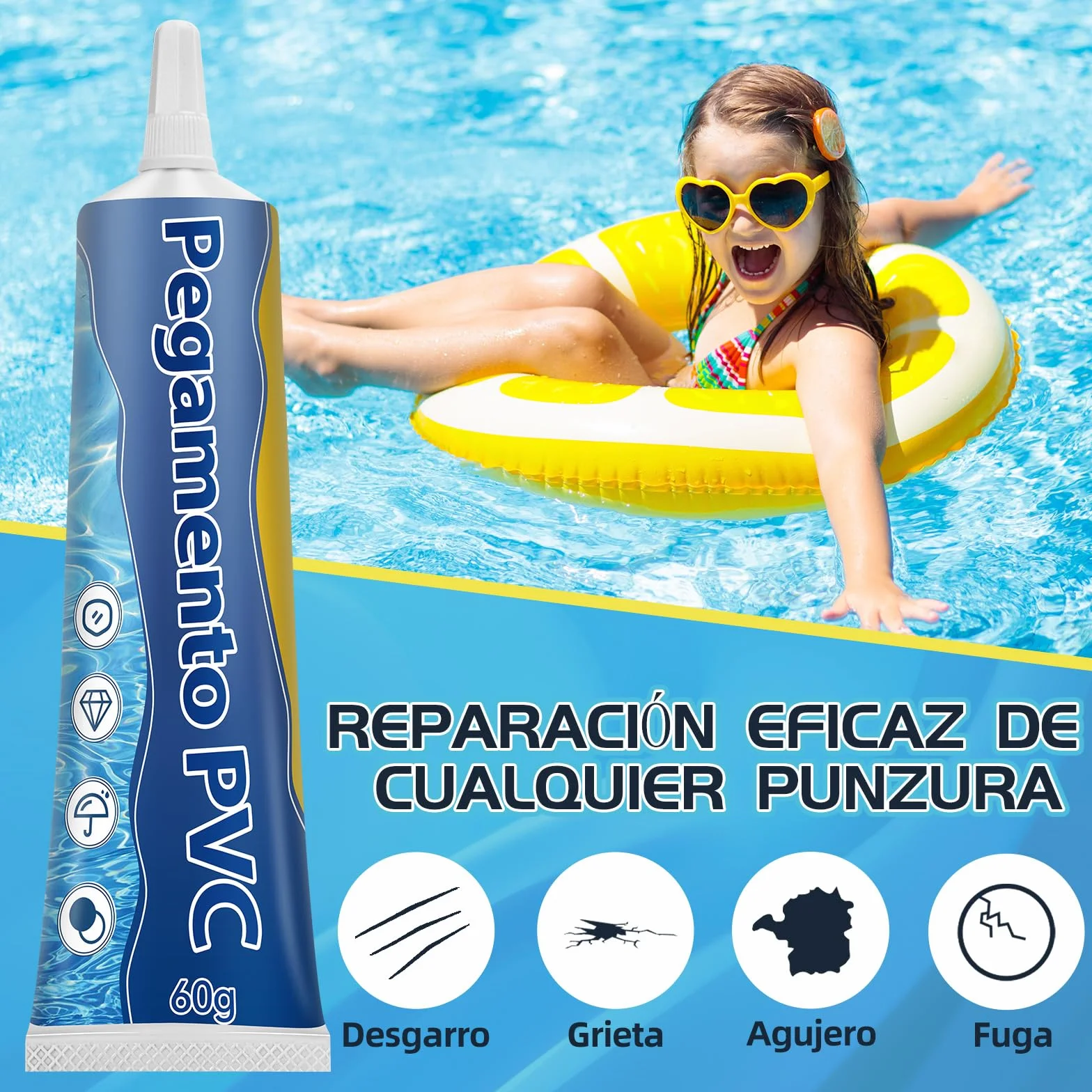 Parches Impermeables Para Piscinas Inflables, Remendos Transparentes y Flexibles (60ml)