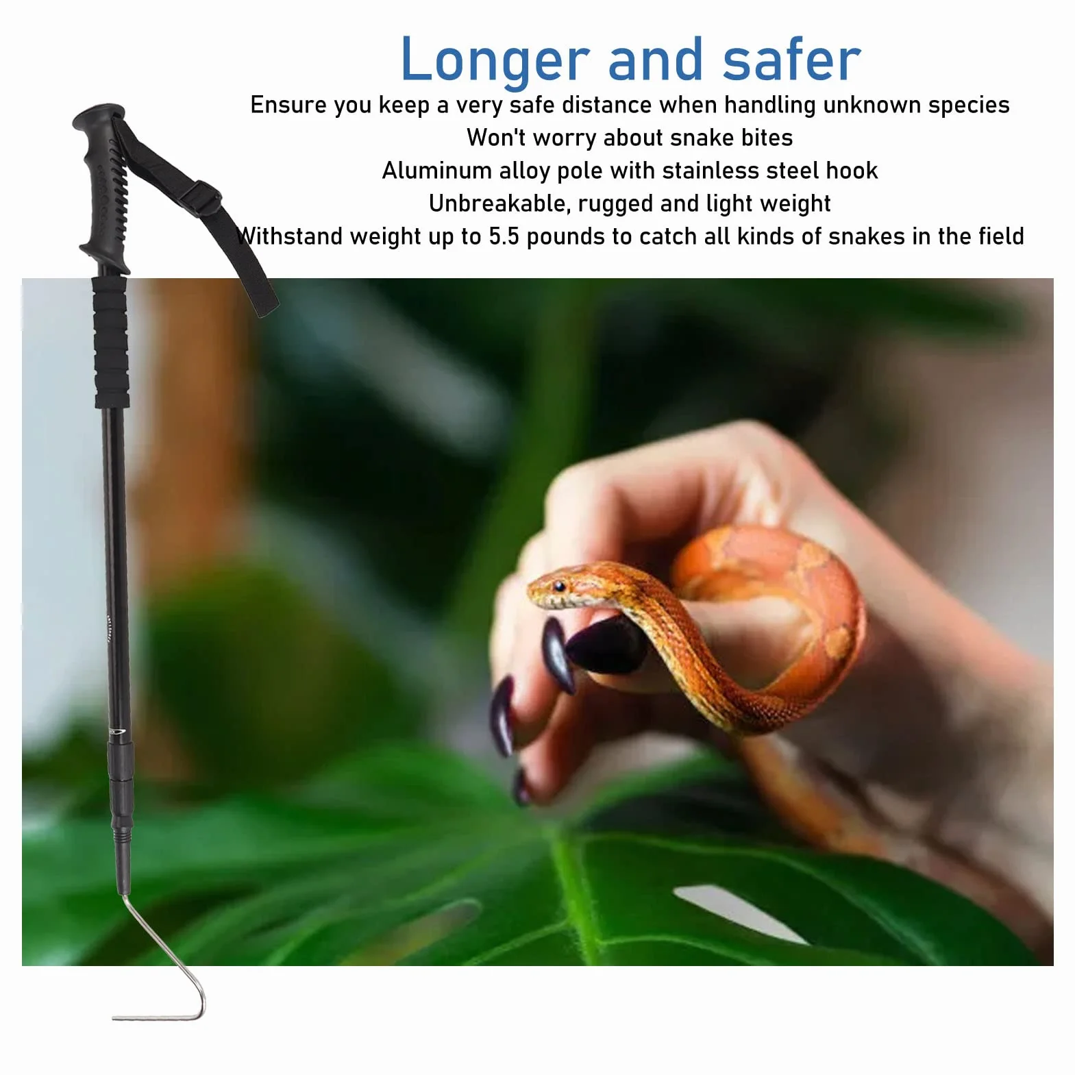 Gancho de Serpiente Plegable de 55 Pulgadas, Acero Inoxidable, Herramienta de Manejo de Recogida