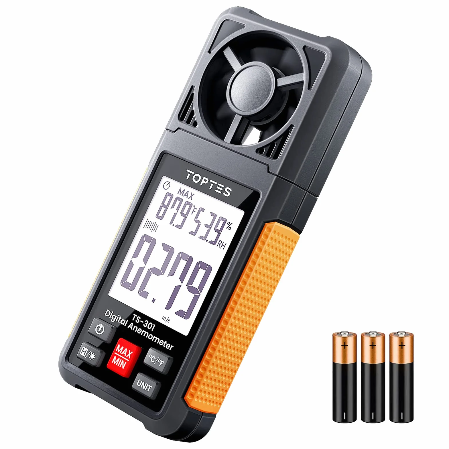 TopTes TS-301 Anemómetro Digital Pantalla LCD 2,26 pulgadas Medidor Velocidad Viento Naranja
