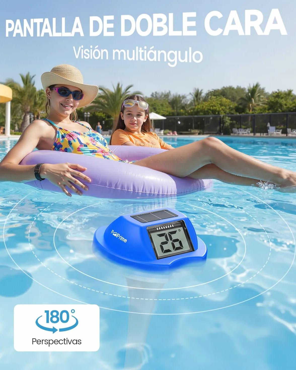 Termómetro Piscina Flotante Doble Pantalla Digital IPX7 para Bañeras de Hidromasaje y Piscinas