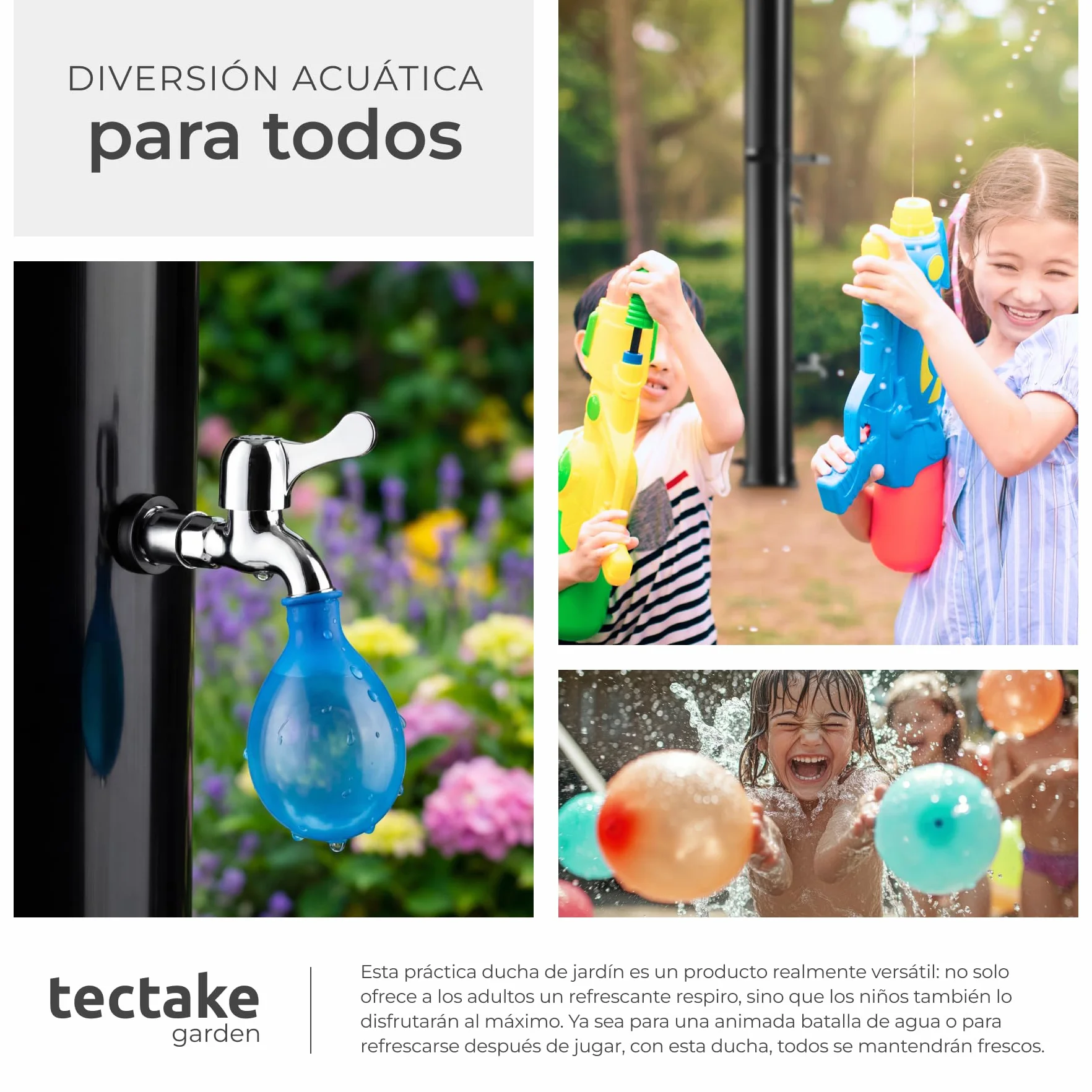 Tectake Ducha Solar Exterior 40 L Negro Resistente Intemperie Alcachofa 360°