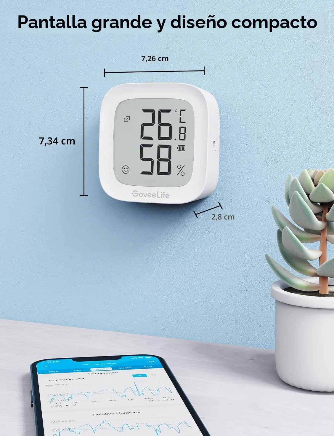 GoveeLife Higrómetro Wi-Fi Termómetro digital Temperatura humedad Interior Control remoto Notificación