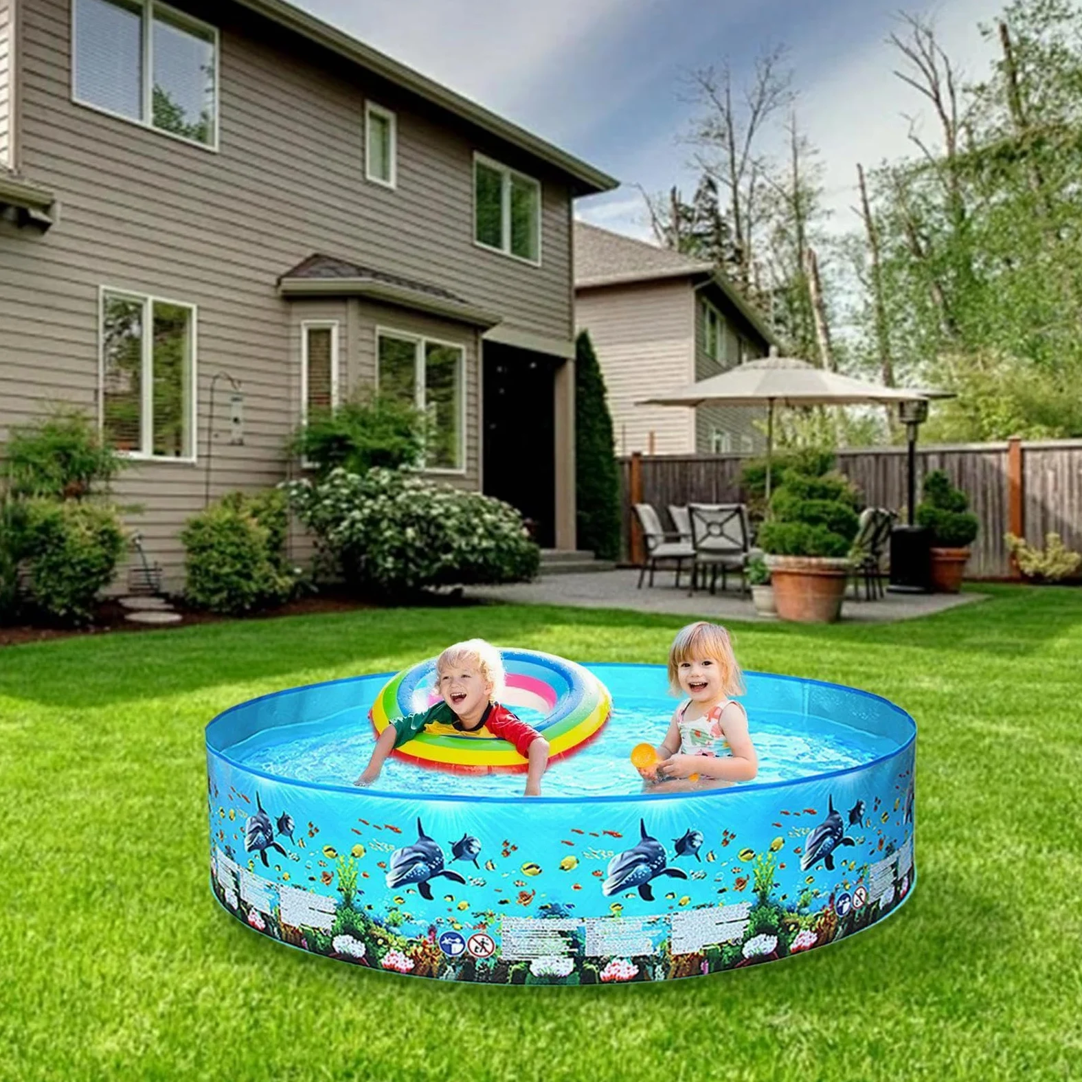 Piscina Plegable para Toda La Familia Bañera De Natación Al Aire Libre No | Piscina Plegable con Agua para Jardín Patio Césped Exterior en Verano con Mascotas Niños y Adultos