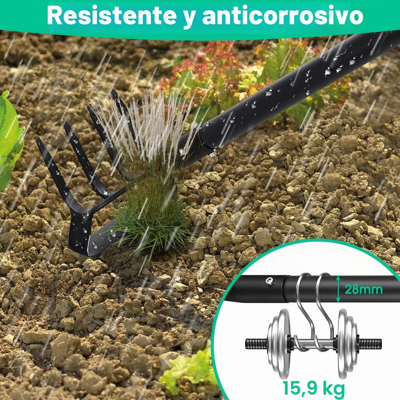 Herramientas de zapas de jardín con mango largo y anillo ajustable para deshierbar