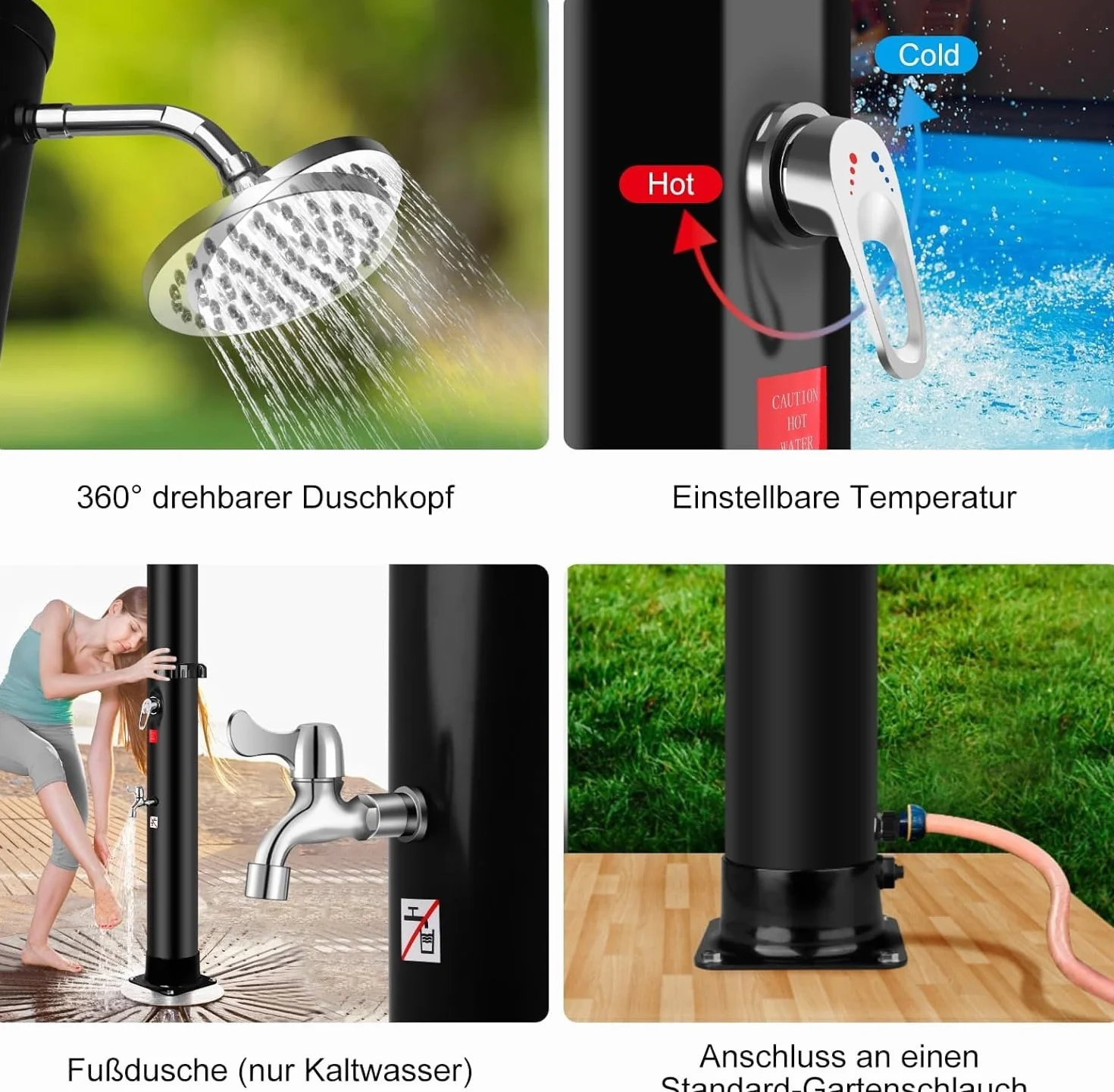Ducha Solar Exterior 40 Litros - Ducha de Jardín para Piscina Patio con Rociador Giratorio