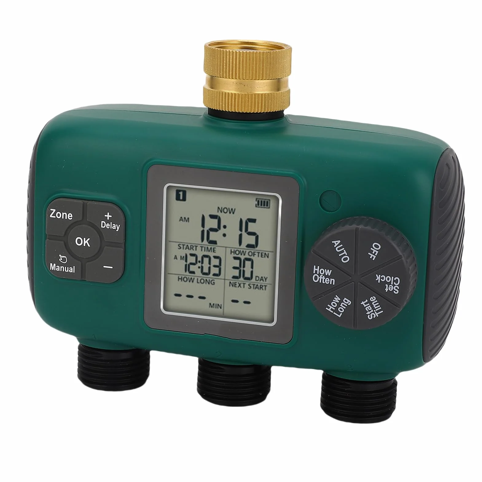 Generic Temporizador de Aspersor de 3 Salidas, Pantalla LCD de Latón Eficiente, Temporizador de Riego para Jardín, Material de Latón