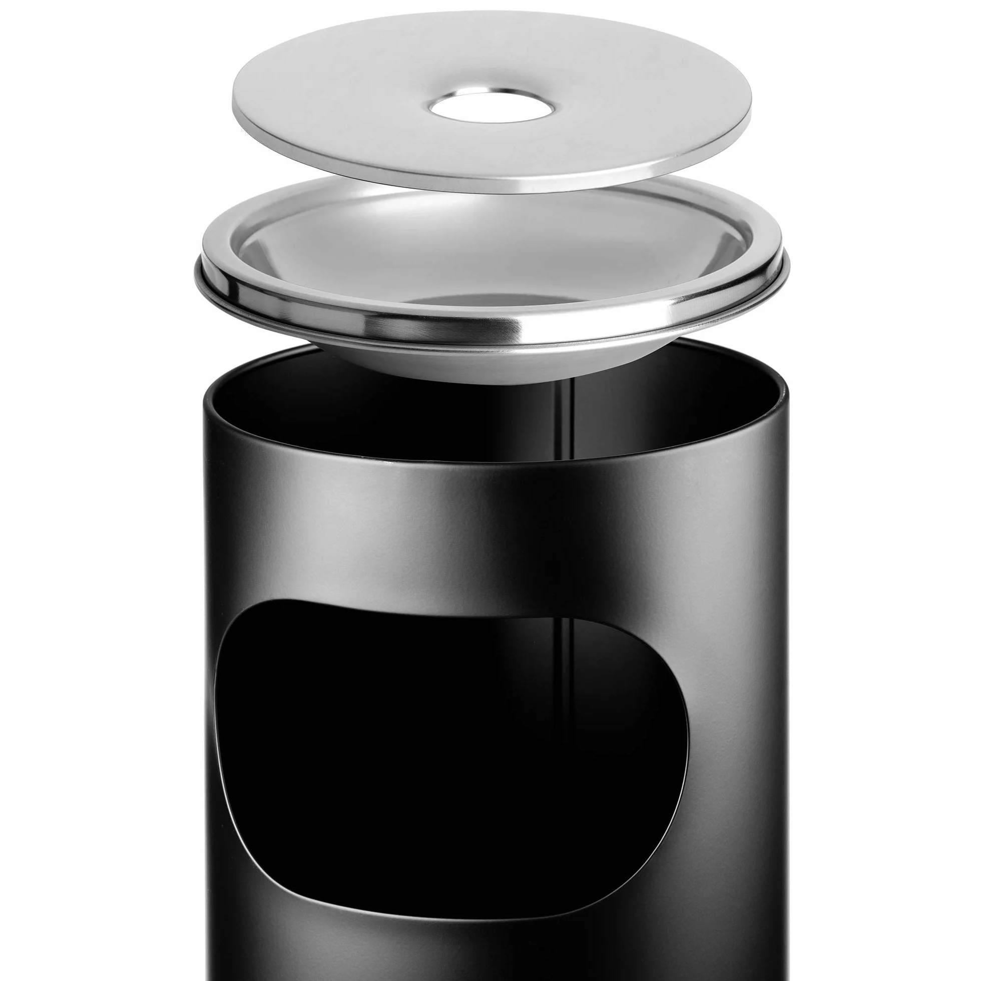 Cenicero de pie de acero inoxidable 18 L con cubo de basura para exteriores Negro 20 x 20 x 58 cm
