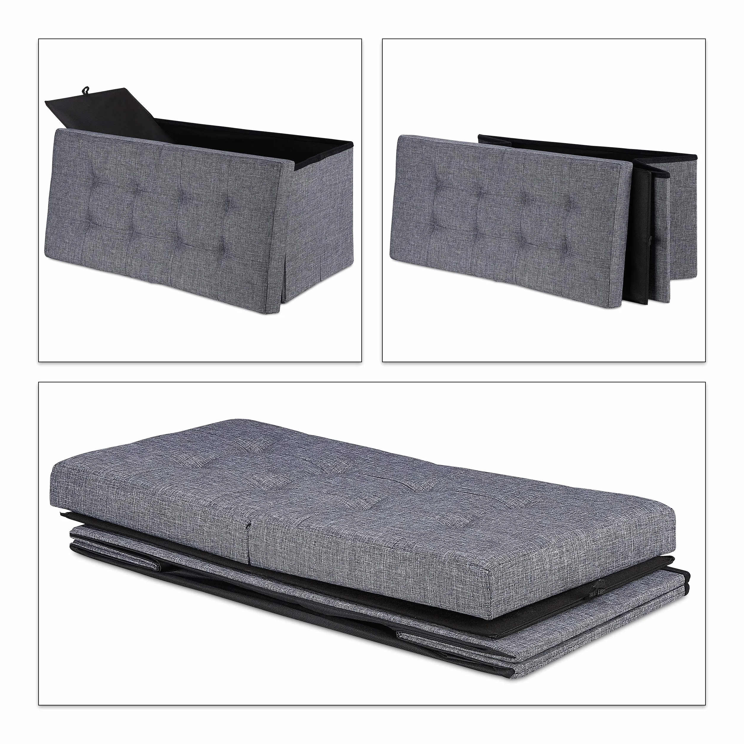 Relaxdays Baúl Almacenamiento Banco Plegable 39x75x37 cm Gris Oscuro