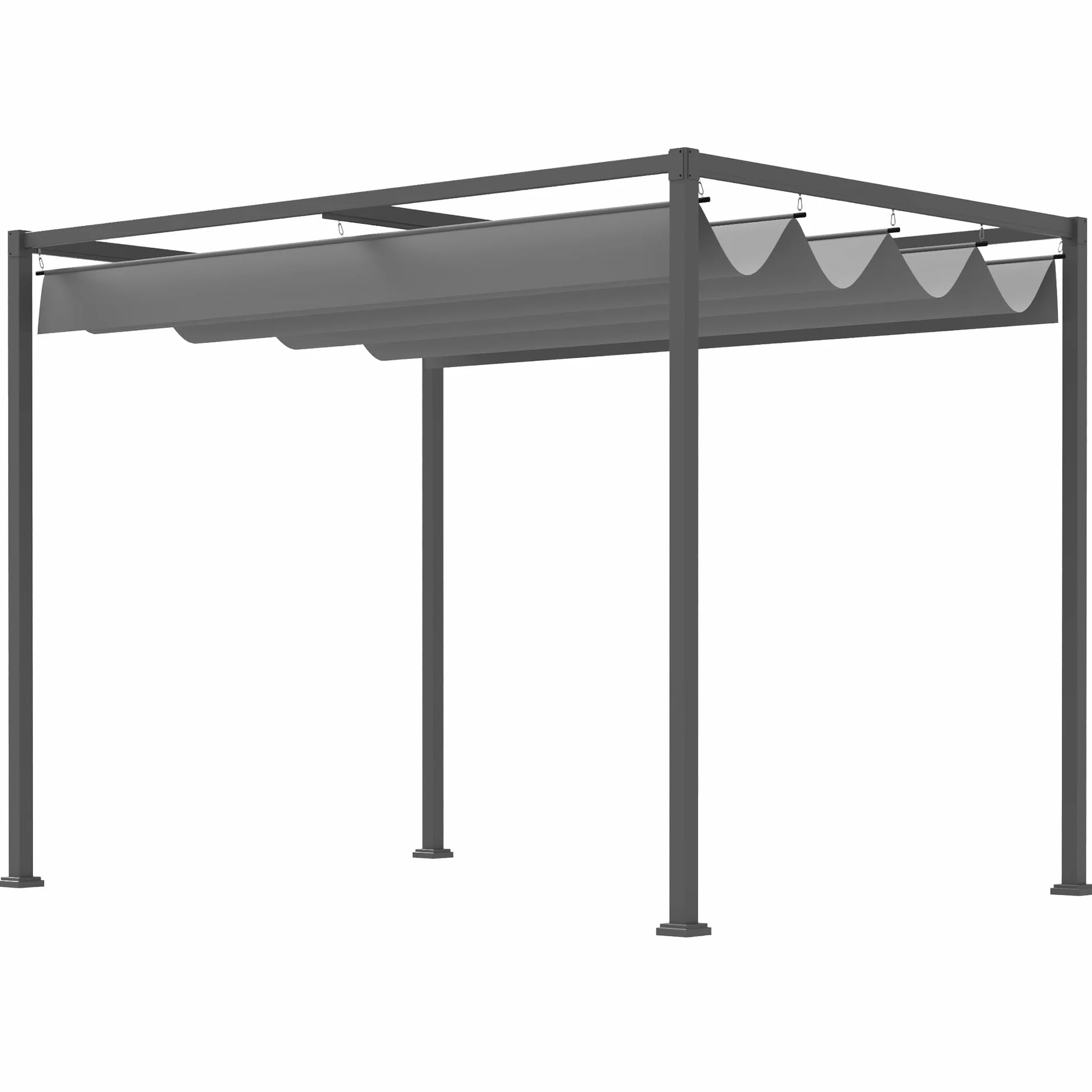 Outsunny Pérgola 3x2 m Cenador de Jardín Pabellón de Diseño Elegante con Techo Retráctil de Poliéster con Recubrimiento Resistente Anti-UV Impermeable para Celebraciones Fiestas Bodas Gris