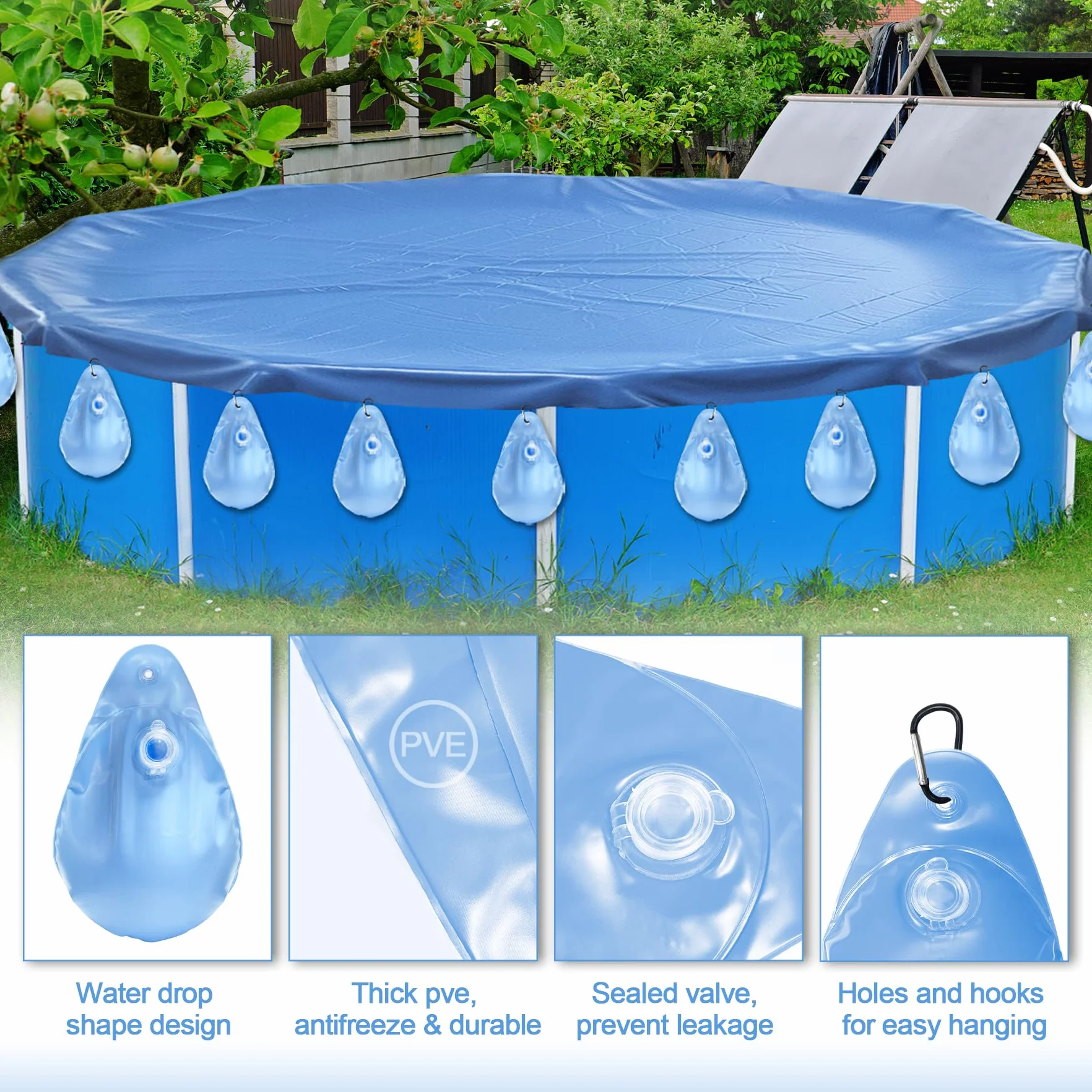 TZEKING 12 Unidades Bolsa Colgante para Cubierta de Piscina, Pesas con Gancho, PVC a Prueba de Fugas